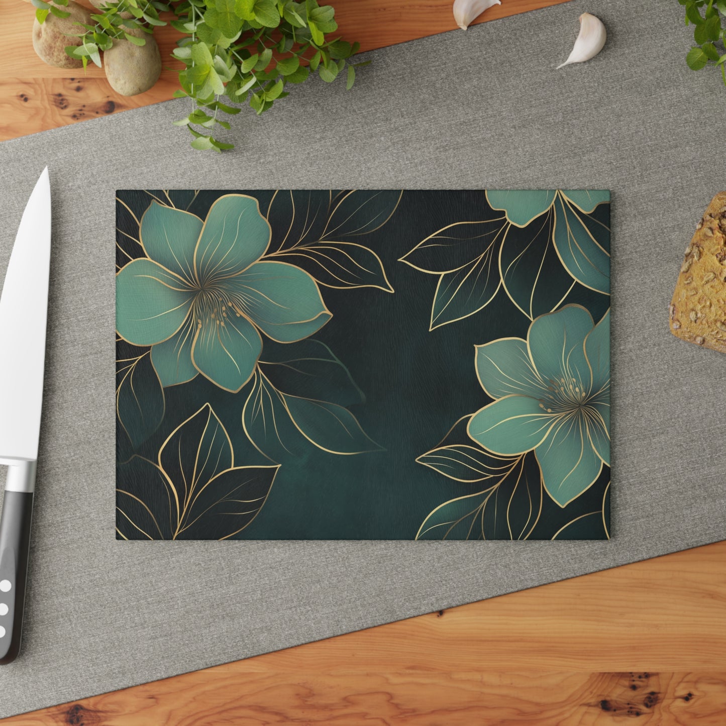 Floral Serenity Glass Cutting Board