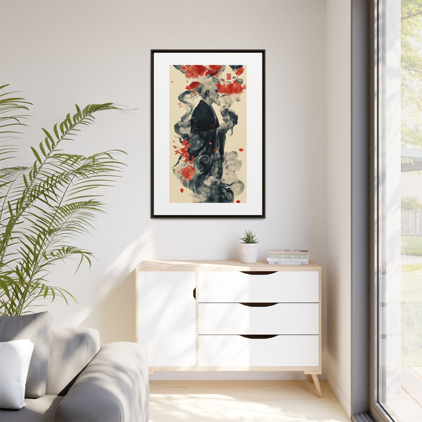 Serenity in Smoke – Zen Monk Framed Canvas Art