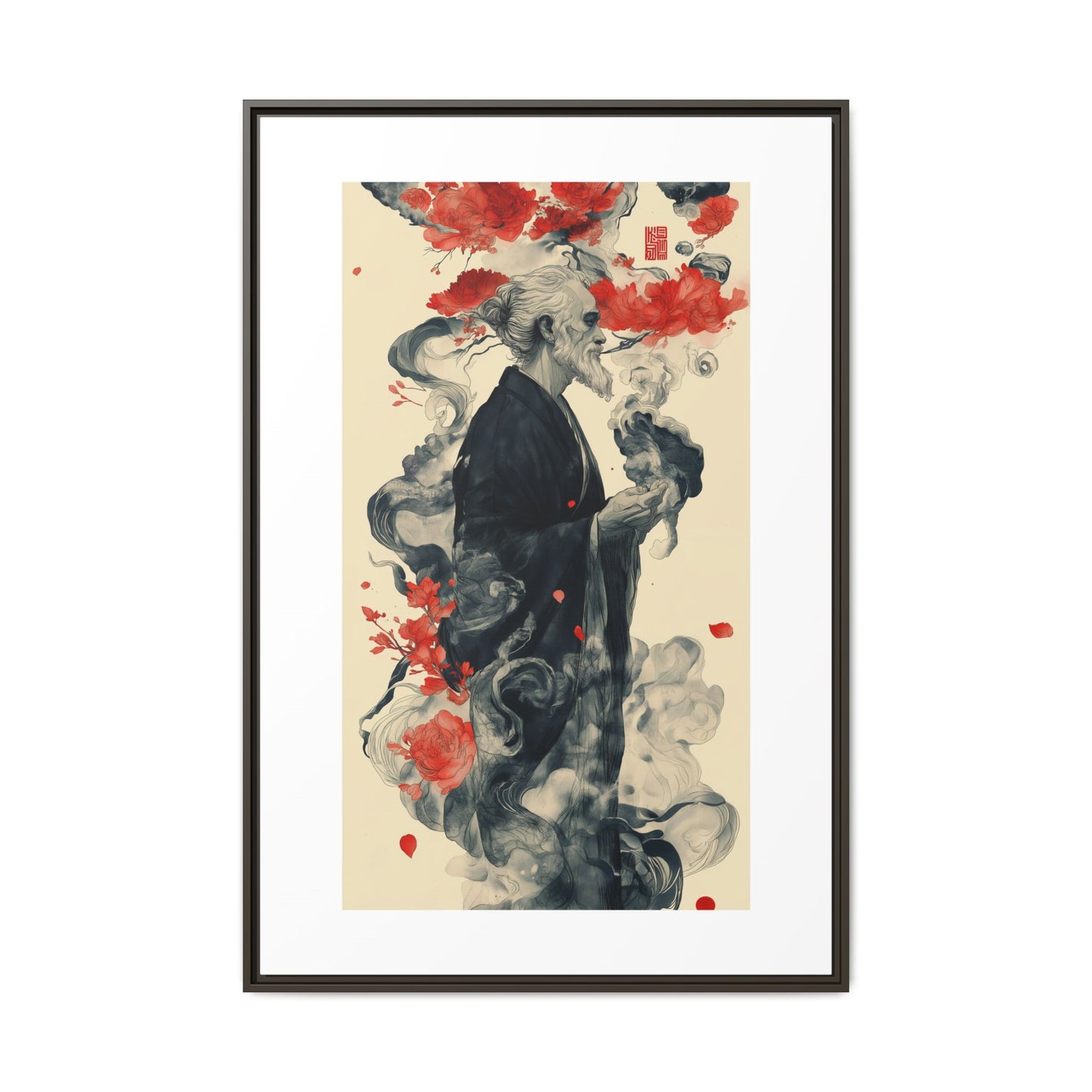 Serenity in Smoke – Zen Monk Framed Canvas Art