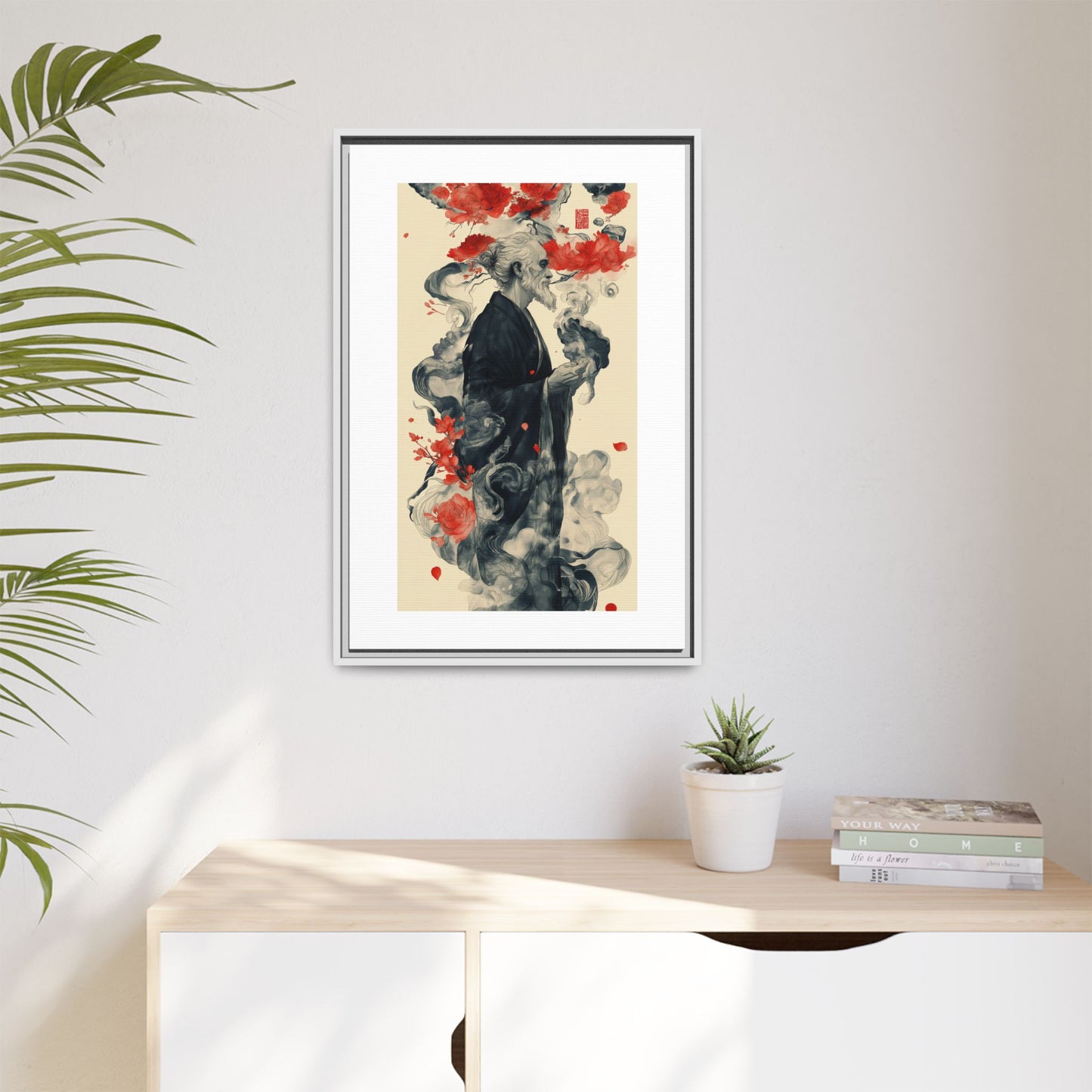 Serenity in Smoke – Zen Monk Framed Canvas Art