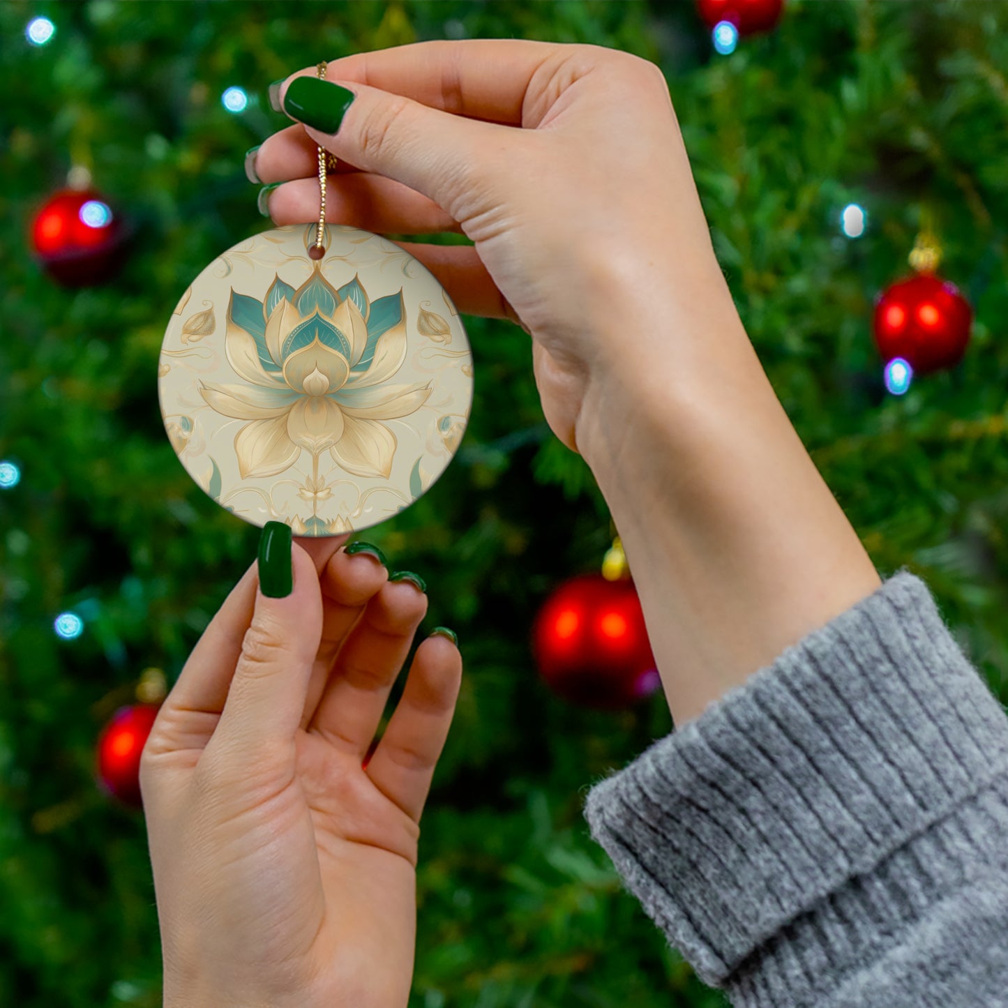 Lotus Blossom Ceramic Christmas Ornament | Star Shape | 4 Shapes Available