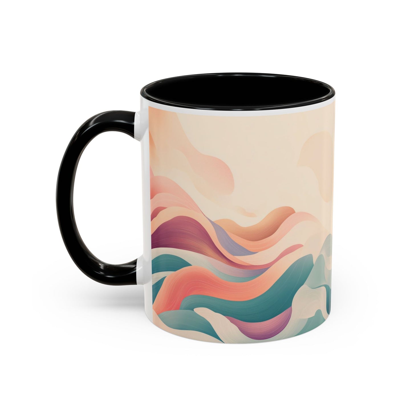 Serenity Flow Accent Kaffeetasse – 11oz und 15oz mit rosa, marineblauer oder schwarzer Innenseite