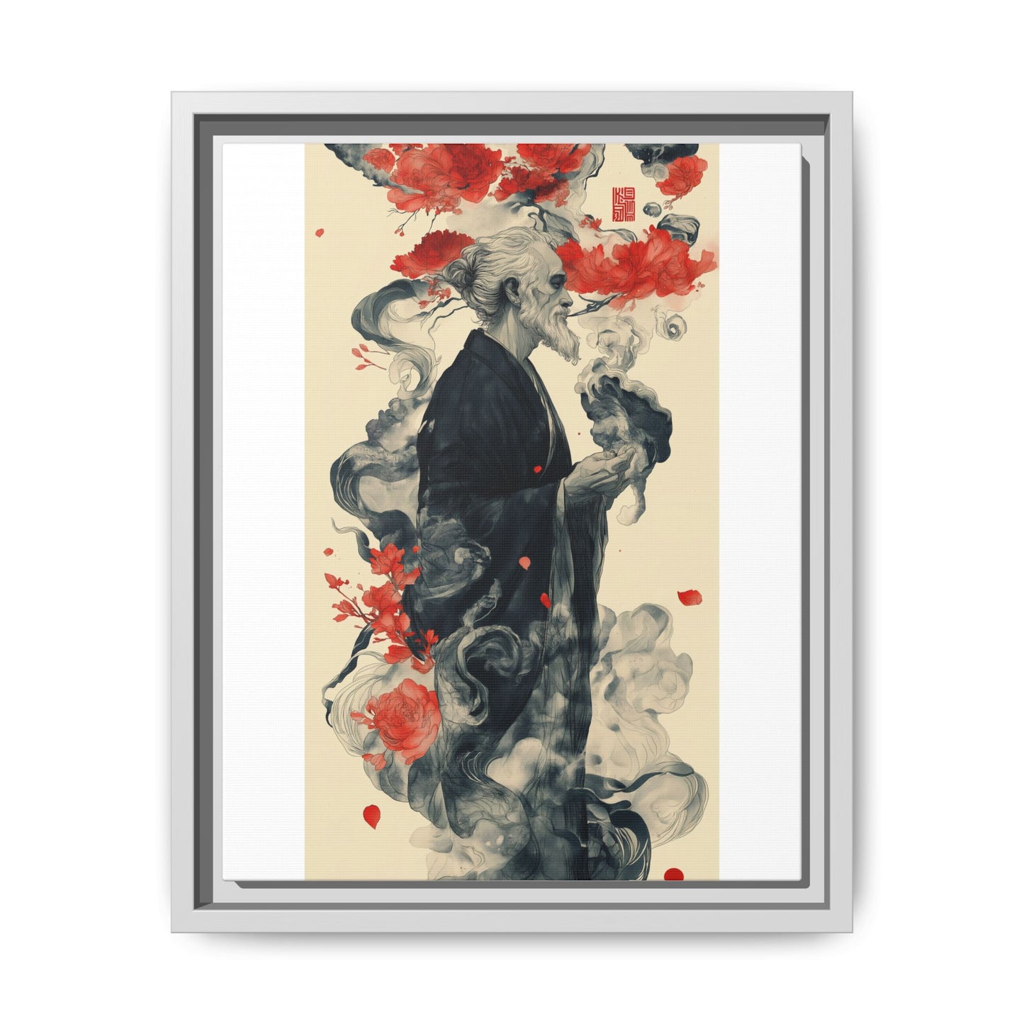 Serenity in Smoke – Zen Monk Framed Canvas Art