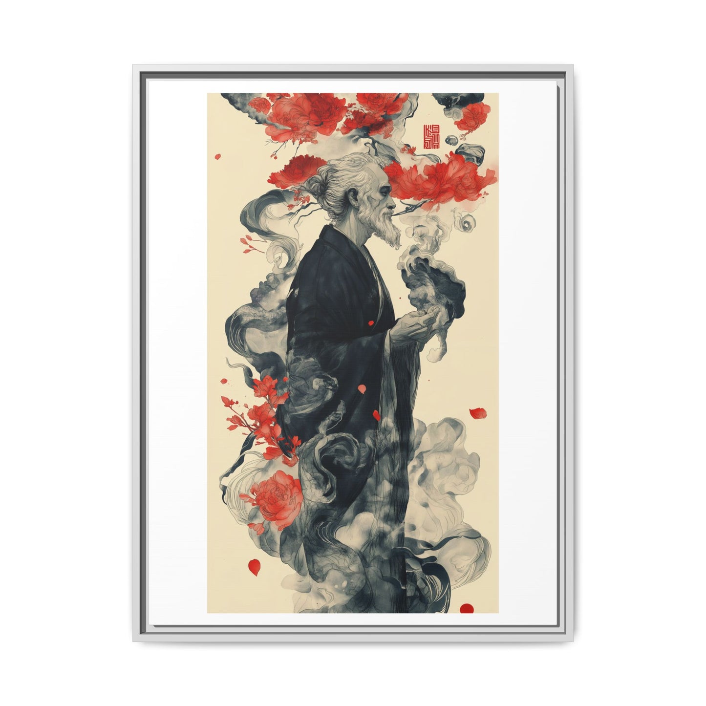 Serenity in Smoke – Zen Monk Framed Canvas Art