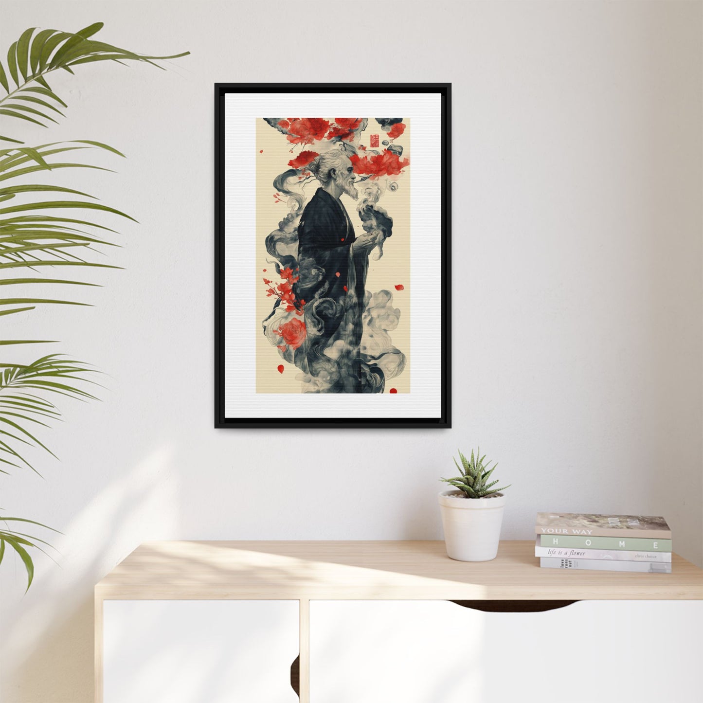 Serenity in Smoke – Zen Monk Framed Canvas Art