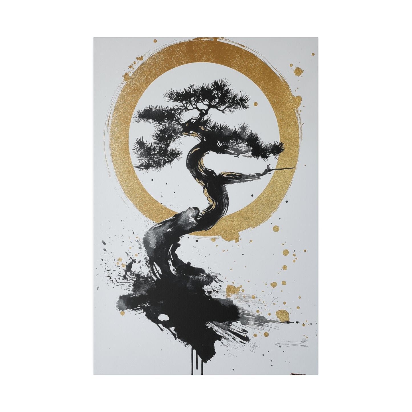 Zen-Bonsai-Wandkunst auf Leinwand – Umweltfreundliches schwarz-goldenes Baumdesign für inneren Frieden