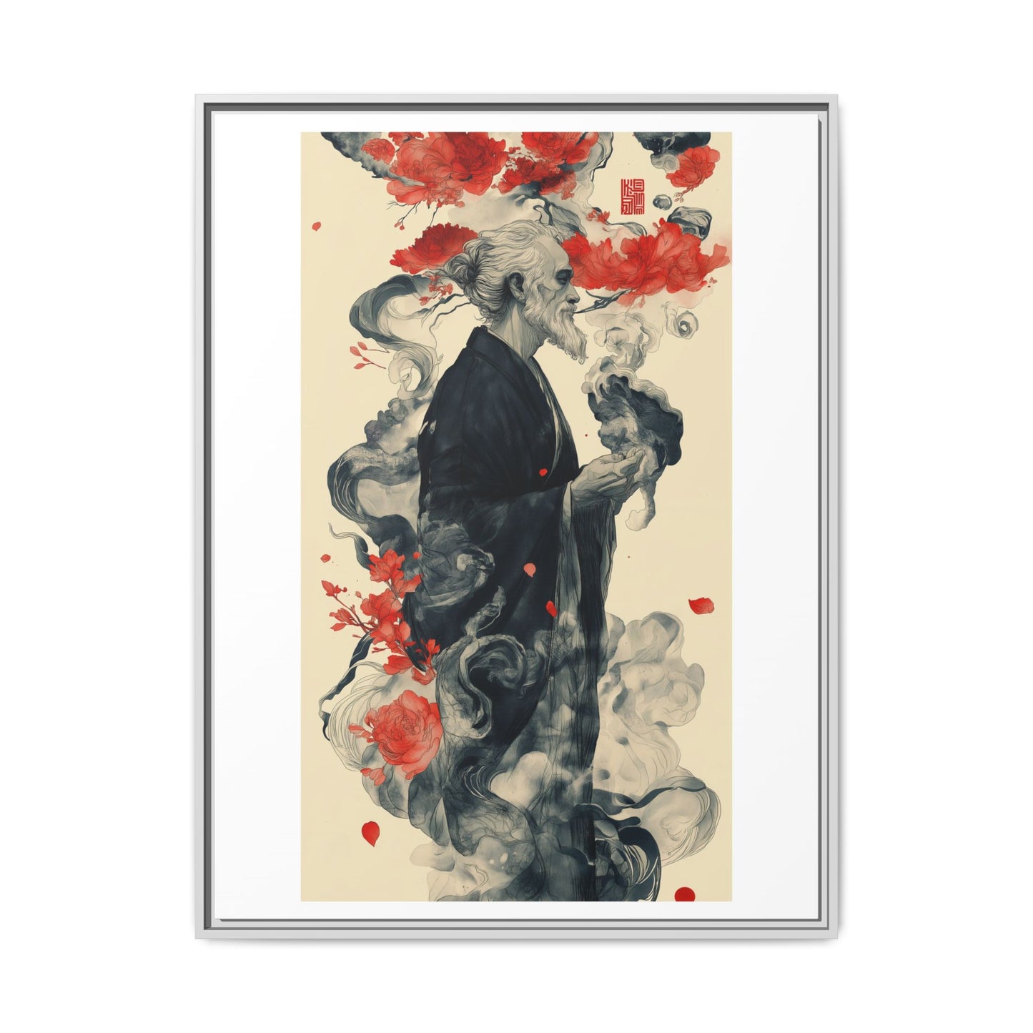 Serenity in Smoke – Zen Monk Framed Canvas Art