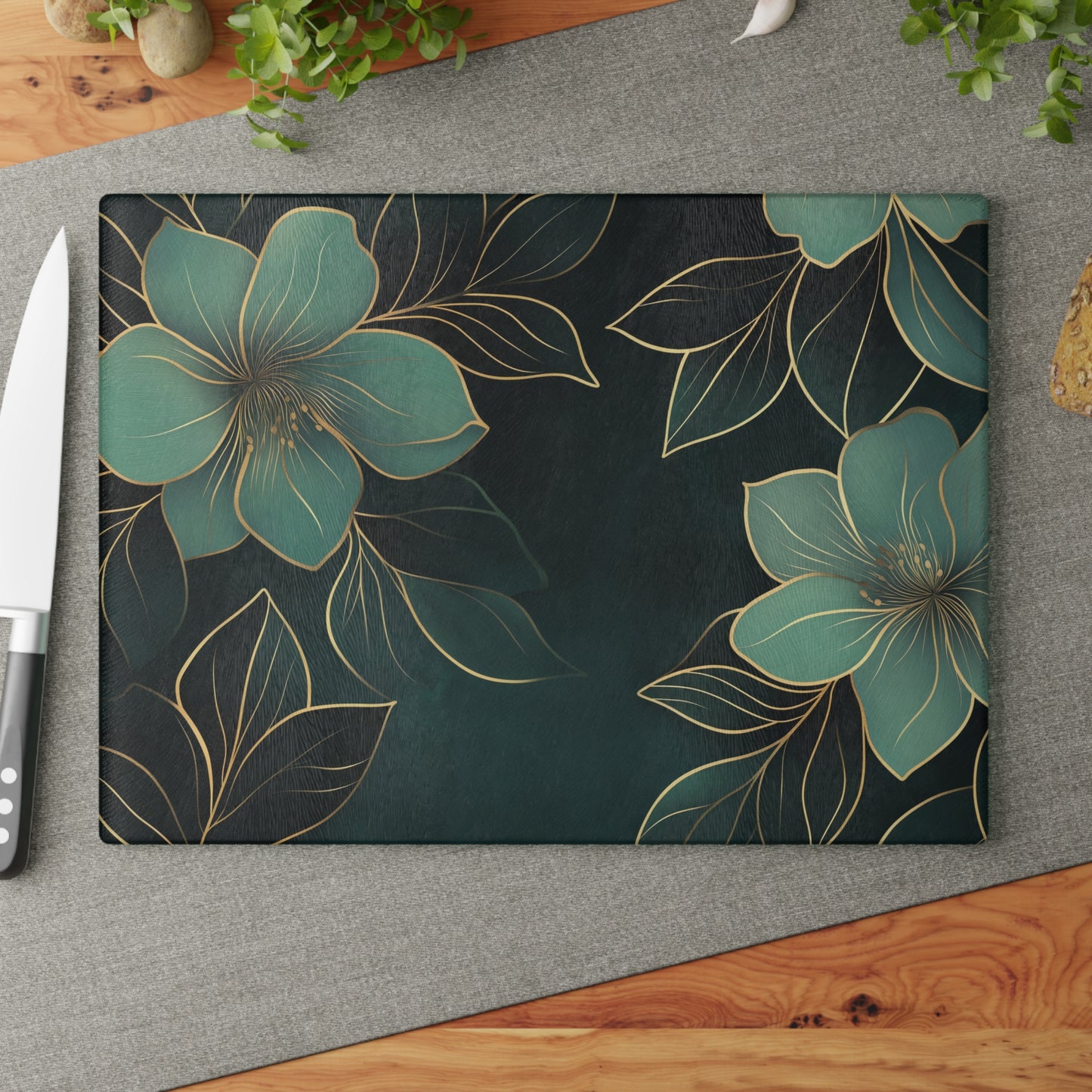 Floral Serenity Glass Cutting Board