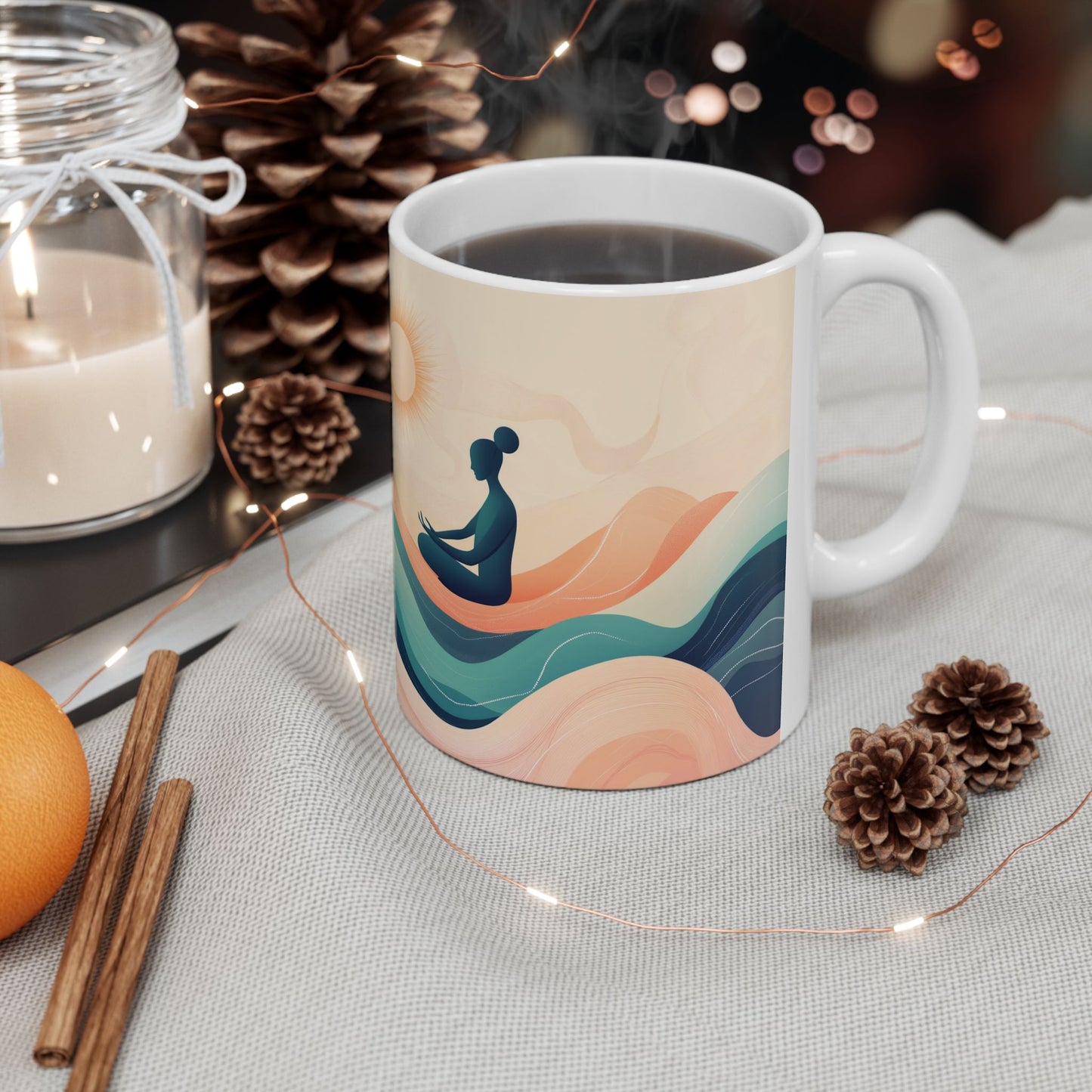 Mindful Flow Keramik-Kaffeetasse – 11oz &amp; 15oz mit weißer Innenseite