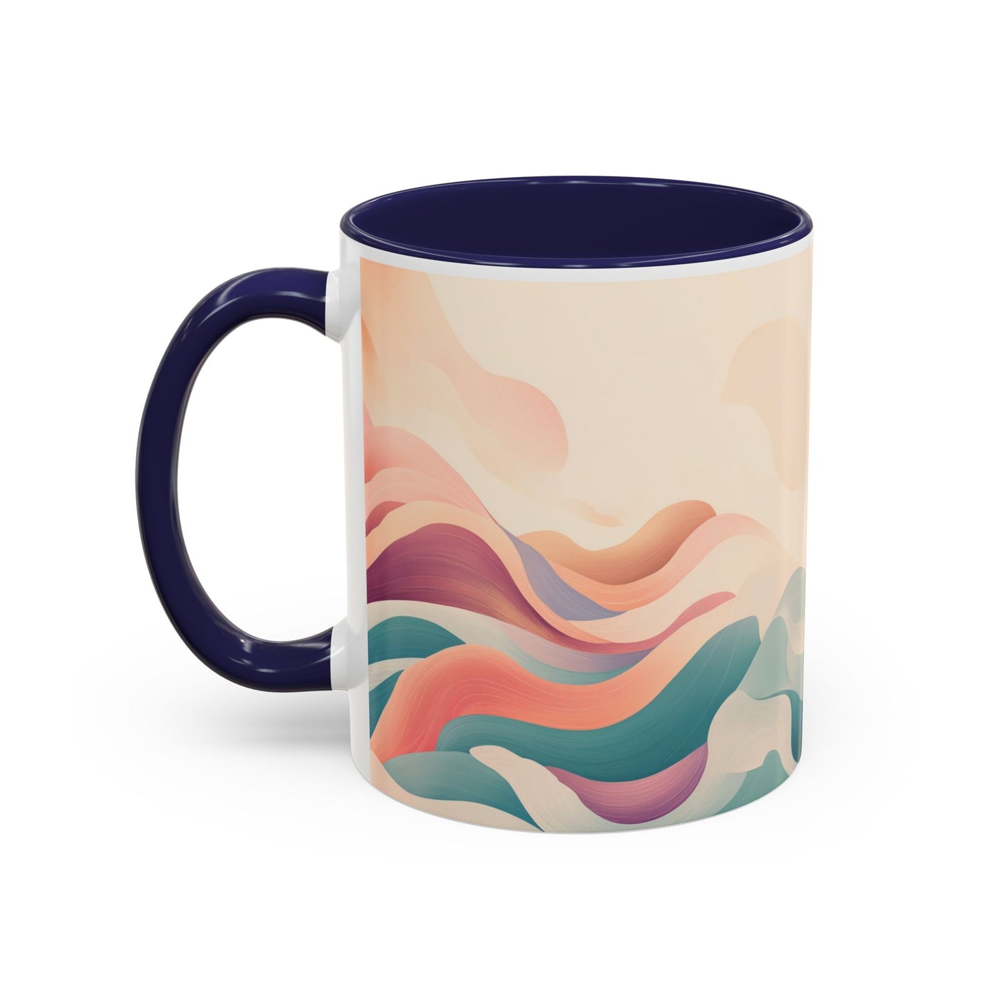 Serenity Flow Accent Kaffeetasse – 11oz und 15oz mit rosa, marineblauer oder schwarzer Innenseite