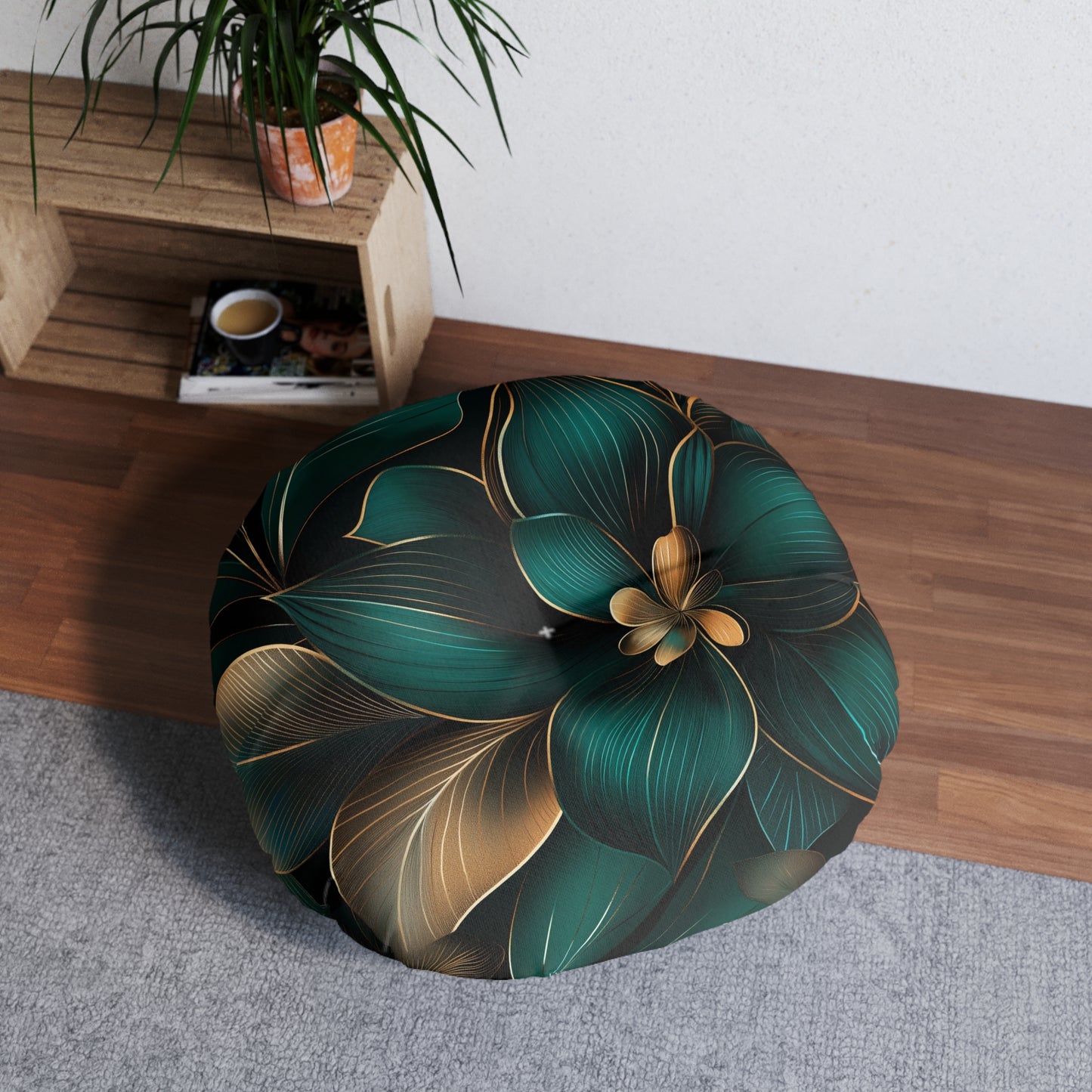 Double-Sided Tufted Floor Pillow | Floral Serenity Design | Round & Comfy