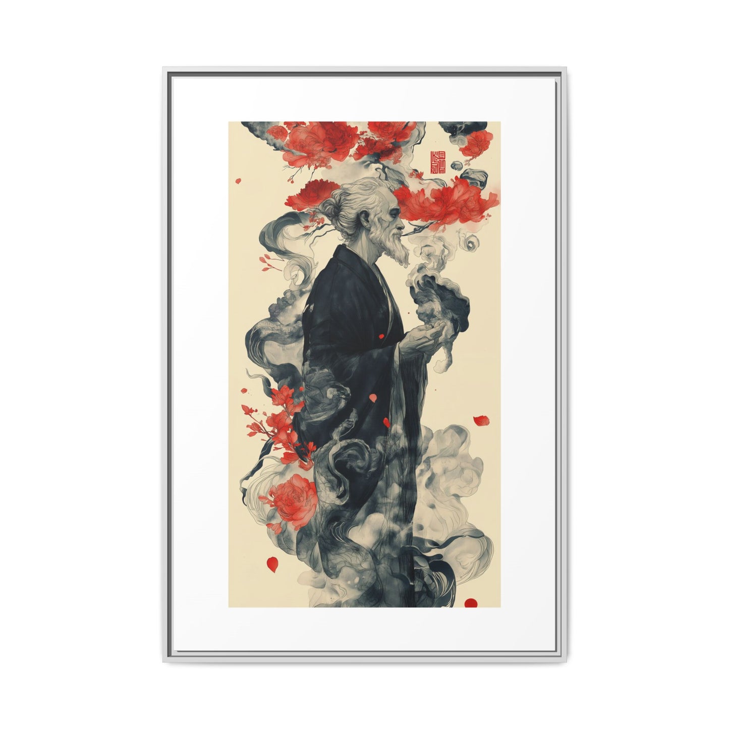 Serenity in Smoke – Zen Monk Framed Canvas Art