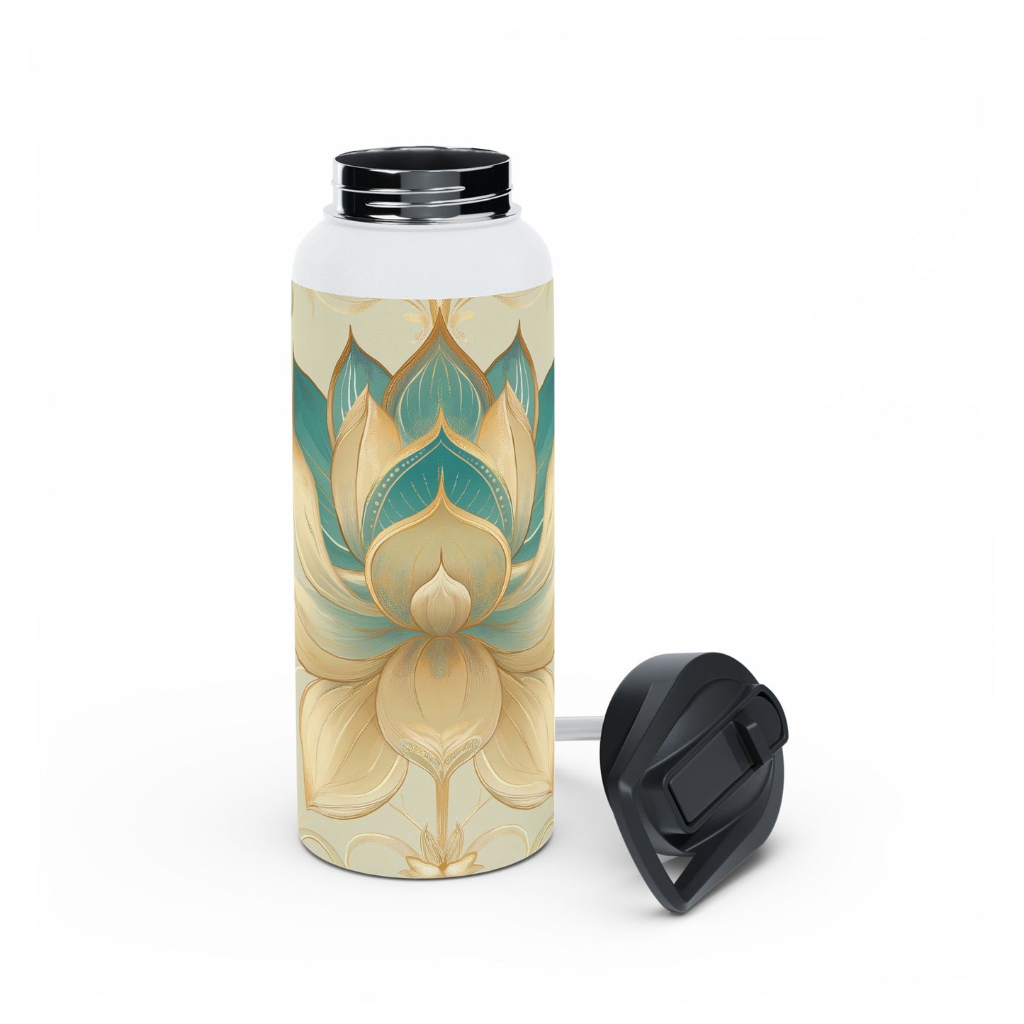 Golden Lotus Stainless Steel Water Bottle | Double-Wall Insulated