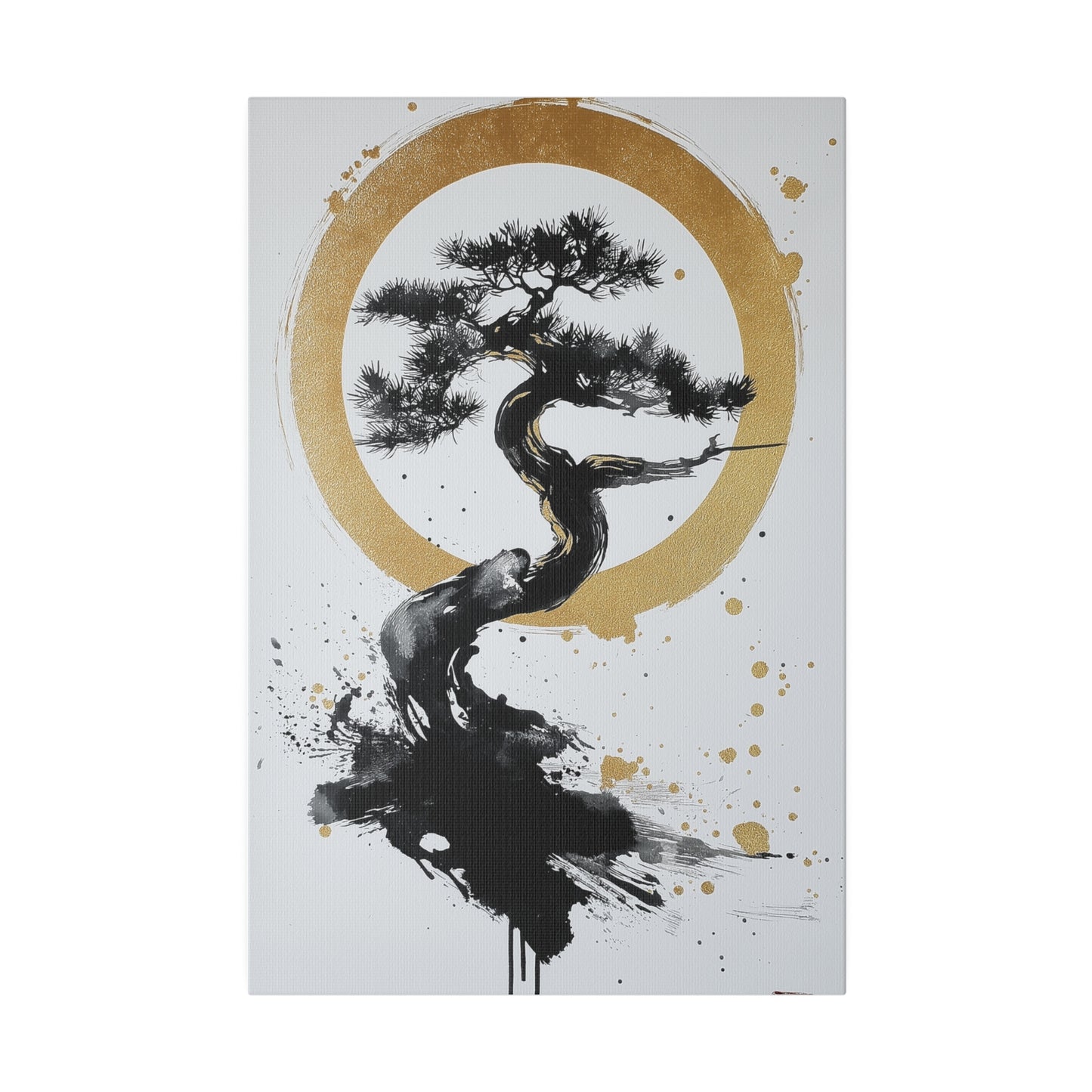 Zen-Bonsai-Wandkunst auf Leinwand – Umweltfreundliches schwarz-goldenes Baumdesign für inneren Frieden