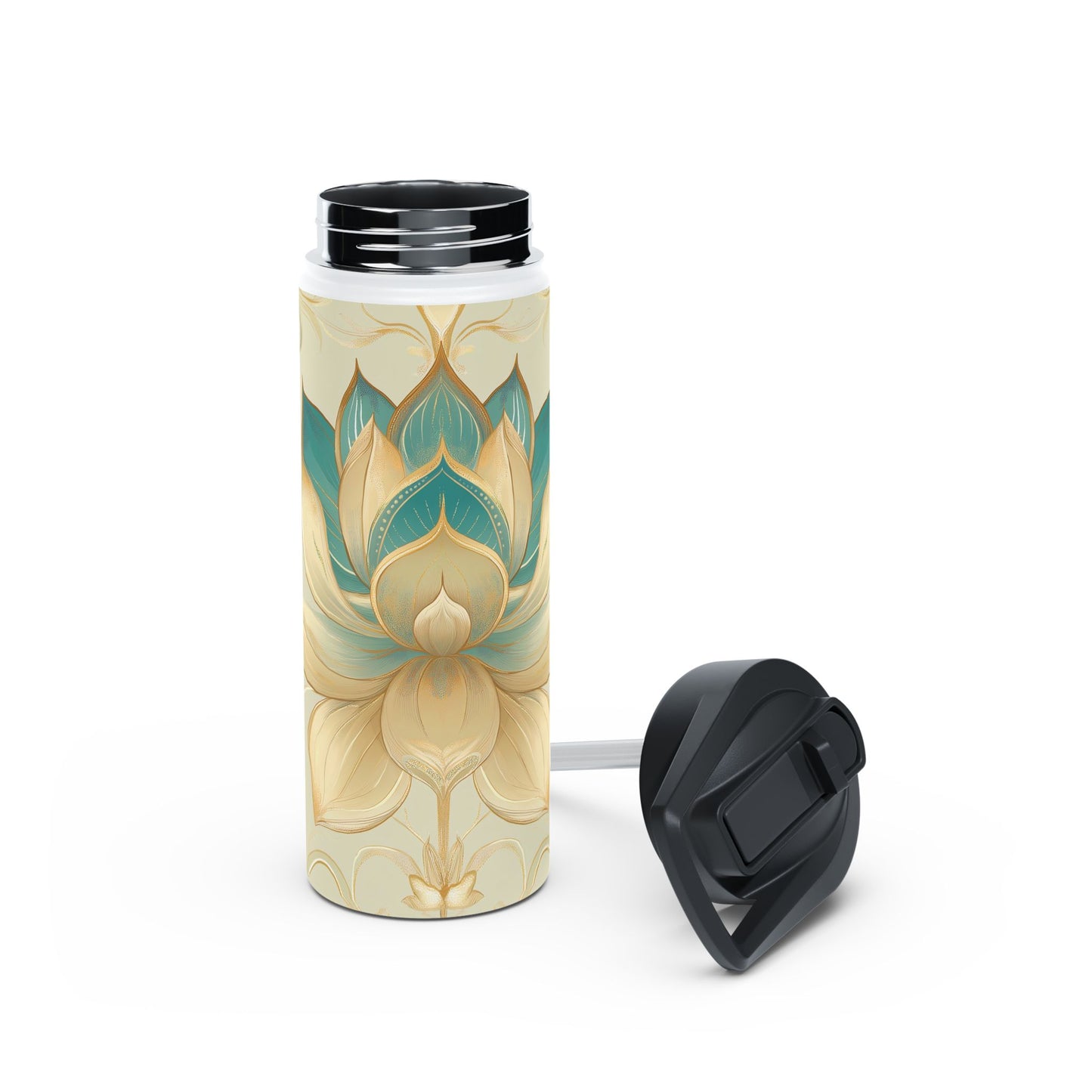 Golden Lotus Stainless Steel Water Bottle | Double-Wall Insulated