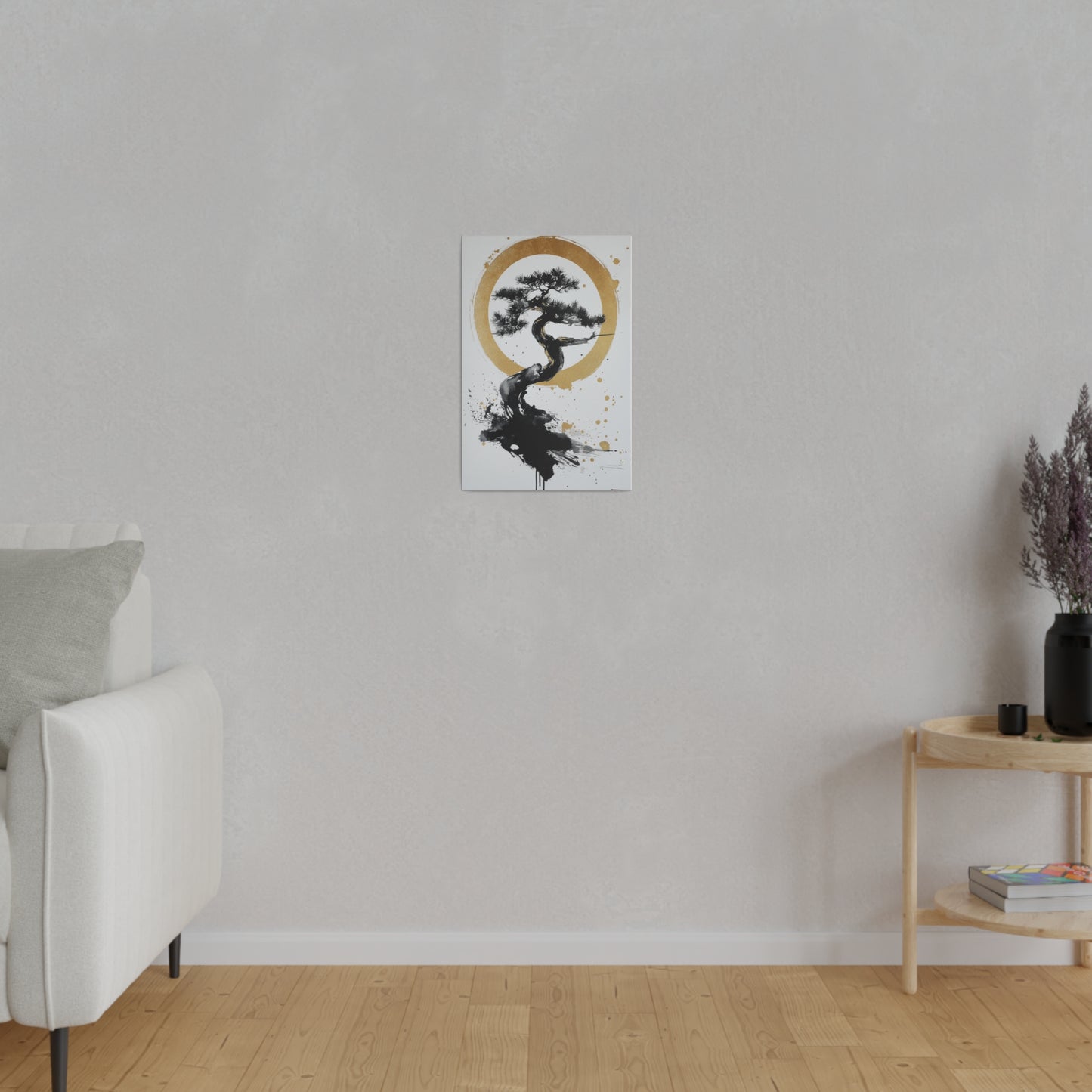 Zen-Bonsai-Wandkunst auf Leinwand – Umweltfreundliches schwarz-goldenes Baumdesign für inneren Frieden