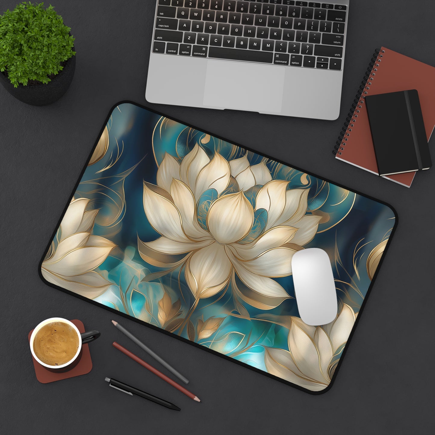 Lotus Blossom Desk Mat | Customizable Anti-Slip Mat for Work or Home Office