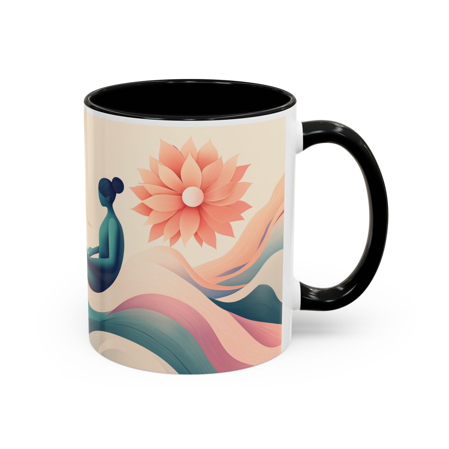 Serenity Flow Accent Kaffeetasse – 11oz und 15oz mit rosa, marineblauer oder schwarzer Innenseite