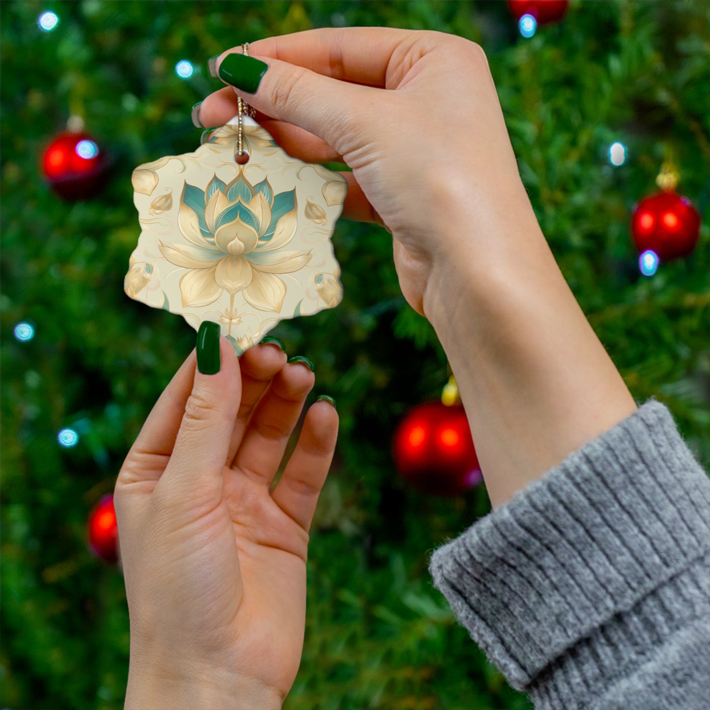 Lotus Blossom Ceramic Christmas Ornament | Star Shape | 4 Shapes Available