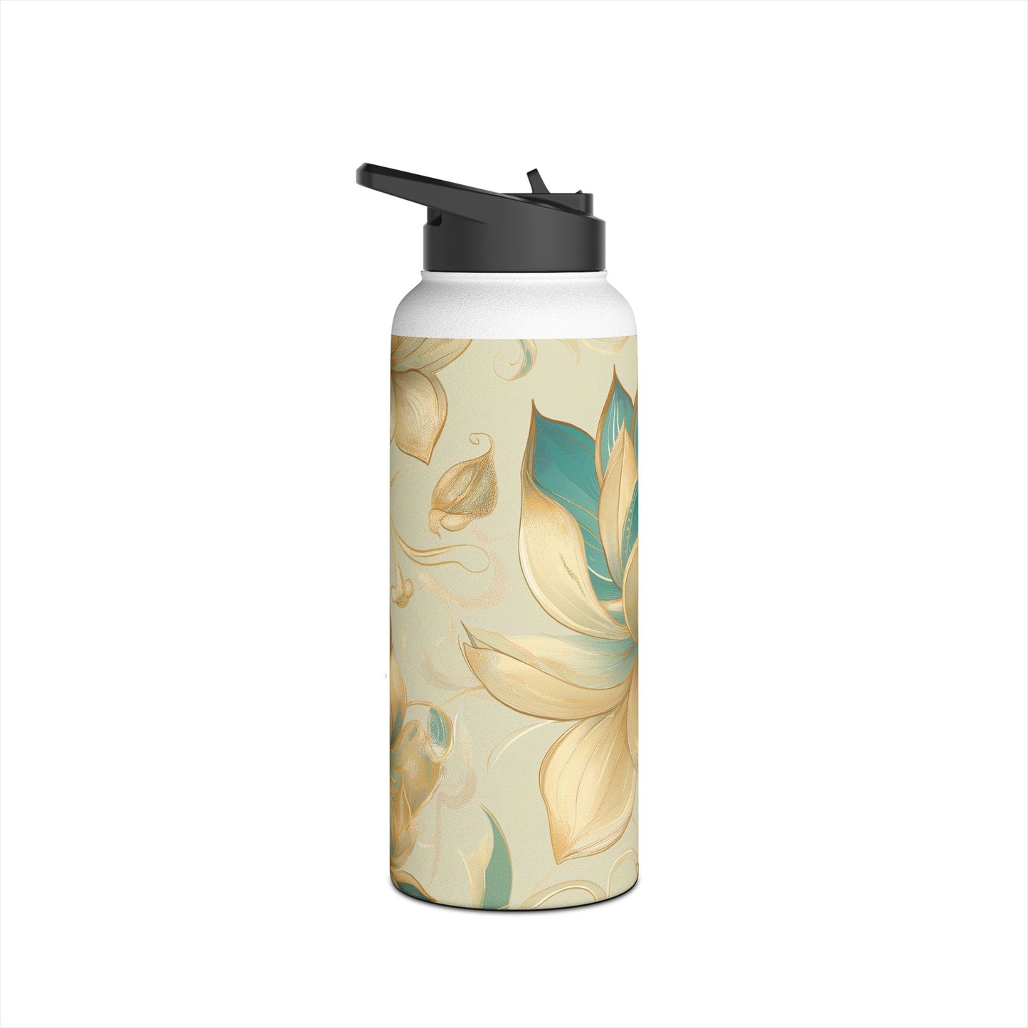 Golden Lotus Stainless Steel Water Bottle | Double-Wall Insulated