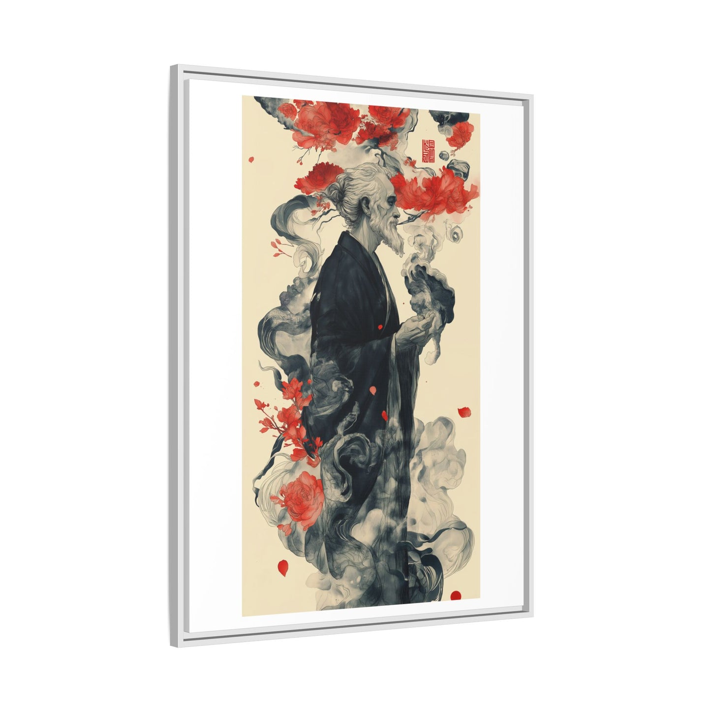 Serenity in Smoke – Zen Monk Framed Canvas Art