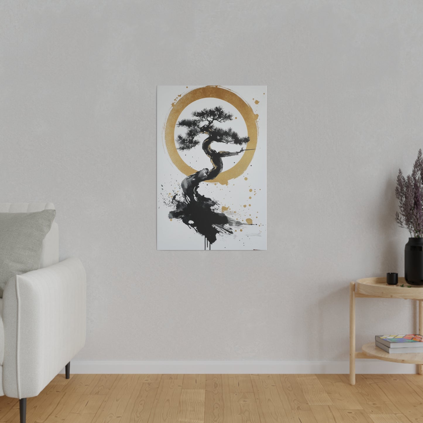 Zen-Bonsai-Wandkunst auf Leinwand – Umweltfreundliches schwarz-goldenes Baumdesign für inneren Frieden