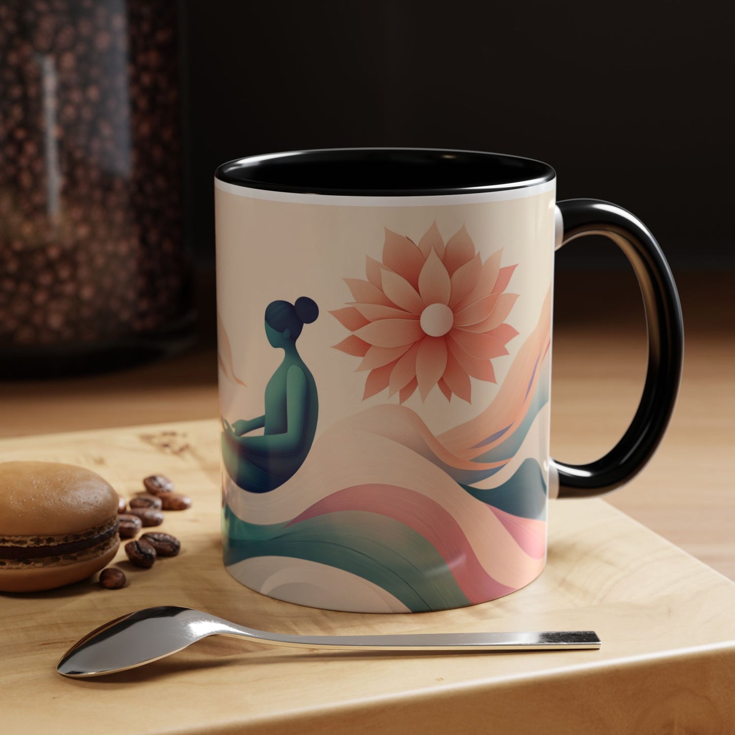 Serenity Flow Accent Kaffeetasse – 11oz und 15oz mit rosa, marineblauer oder schwarzer Innenseite