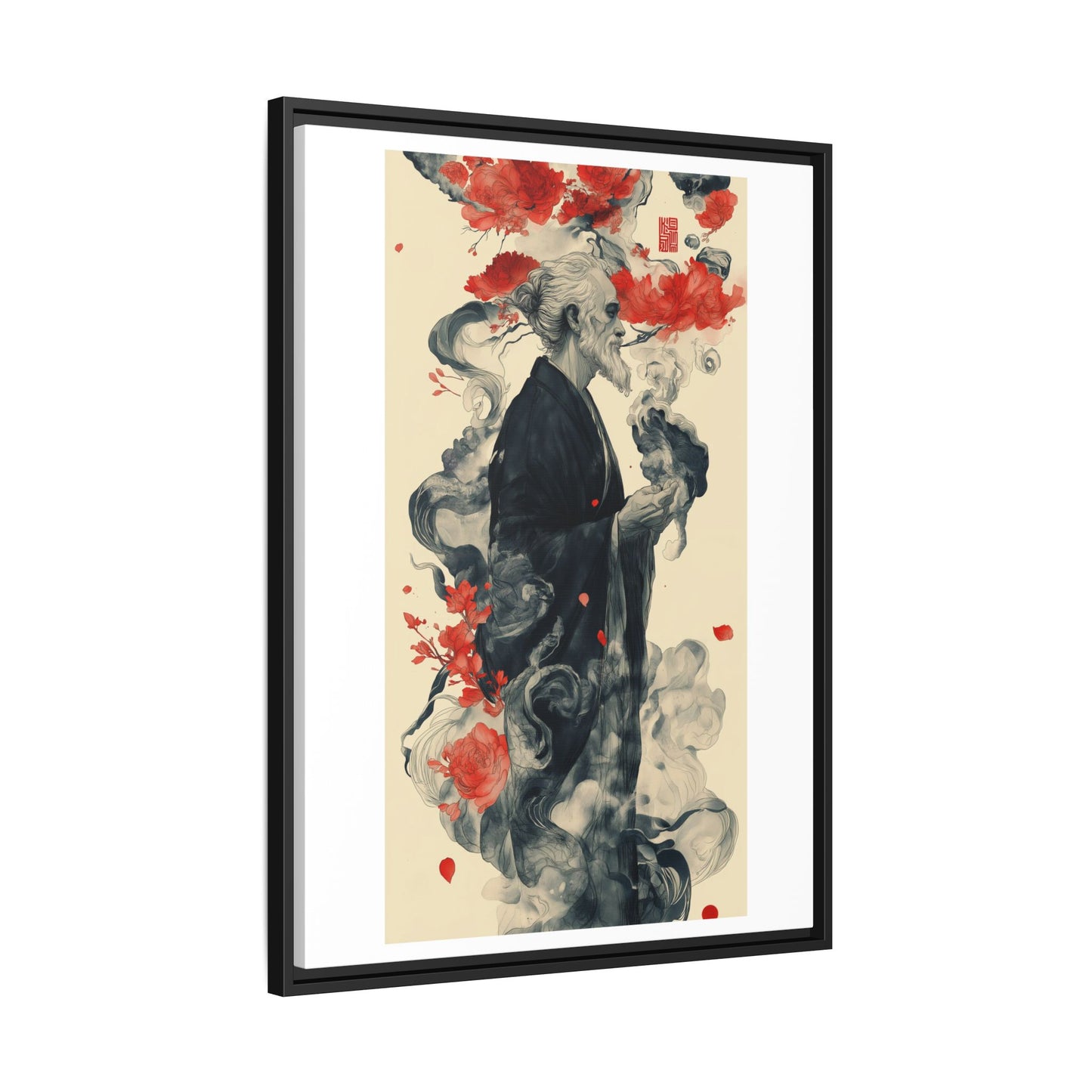 Serenity in Smoke – Zen Monk Framed Canvas Art