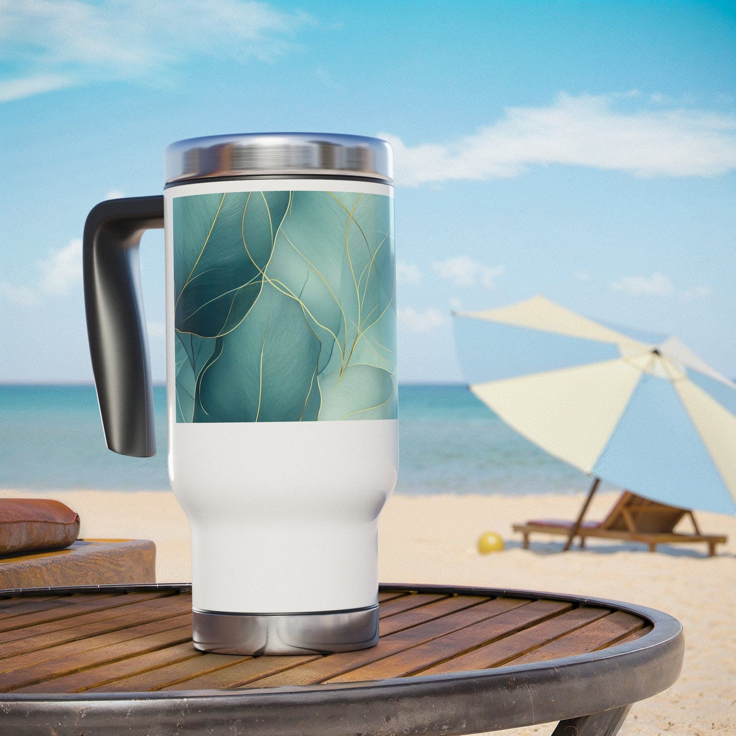 Serene Escape Stainless Steel Travel Mug | 14oz | Spill-Resistant with Handle