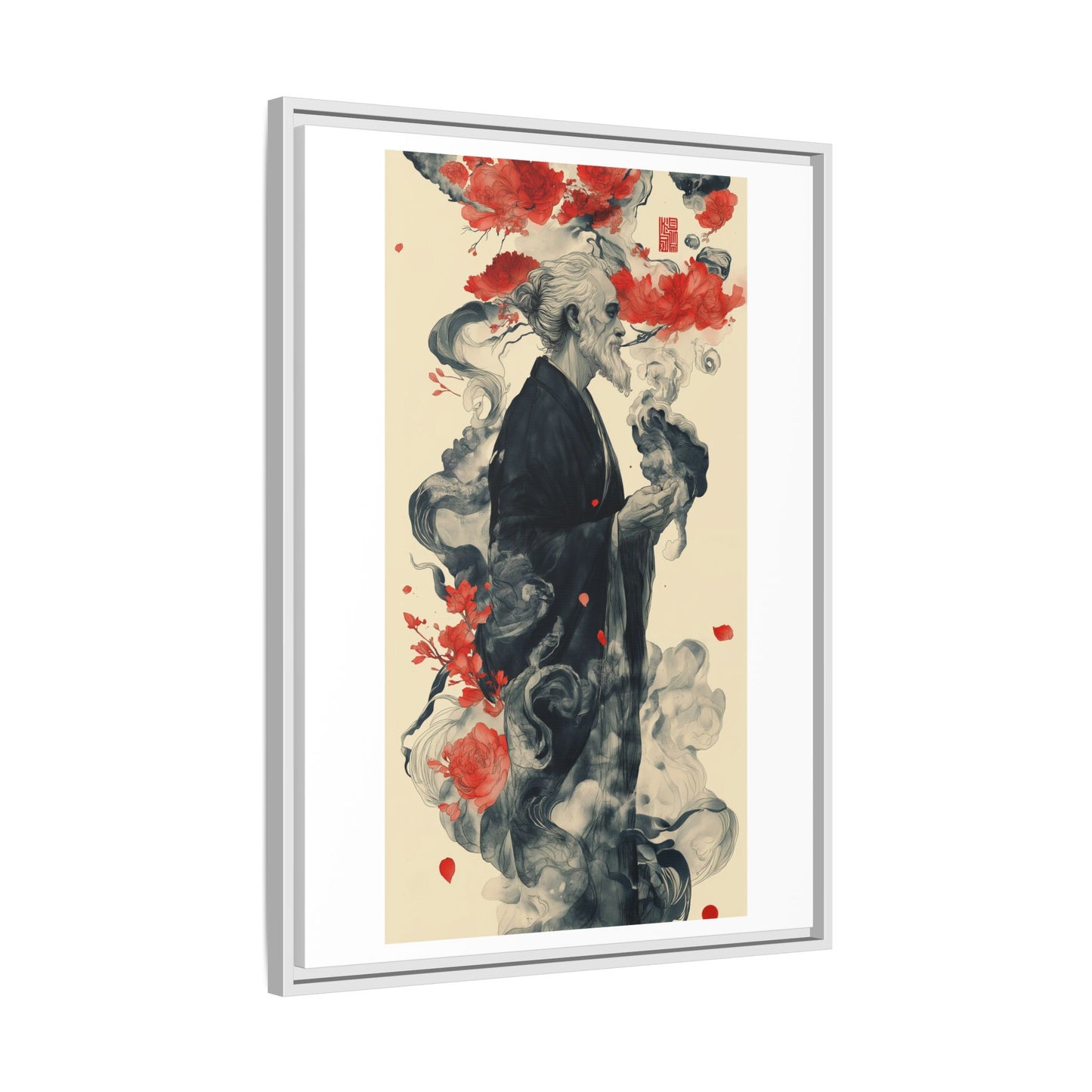 Serenity in Smoke – Zen Monk Framed Canvas Art