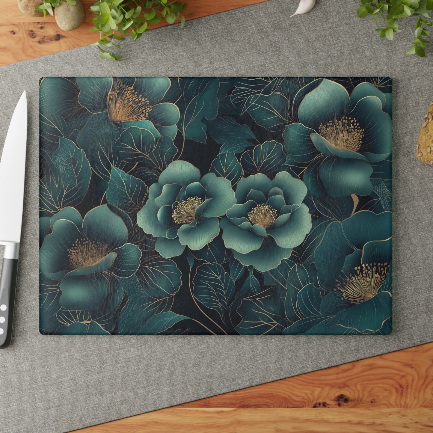 Floral Harmony Glass Cutting Board