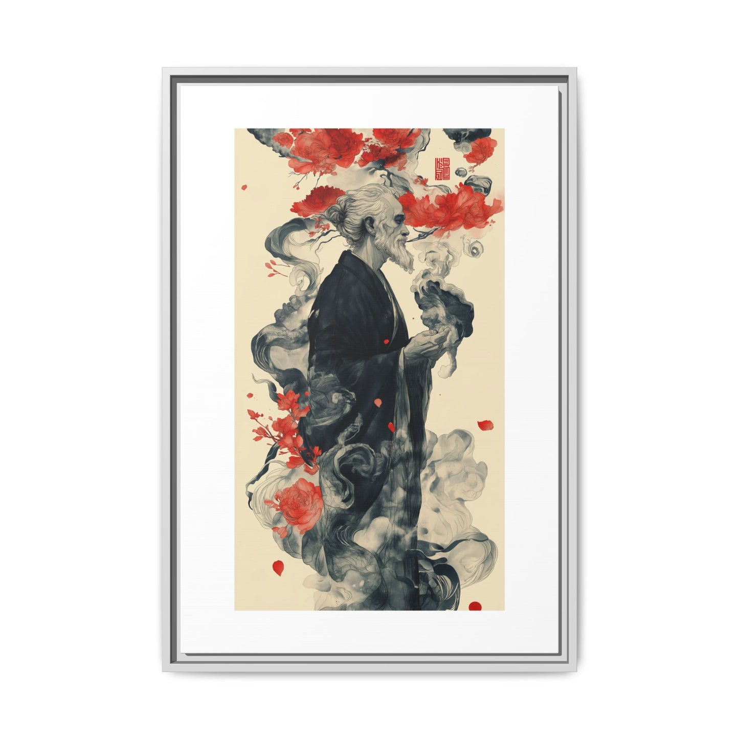 Serenity in Smoke – Zen Monk Framed Canvas Art