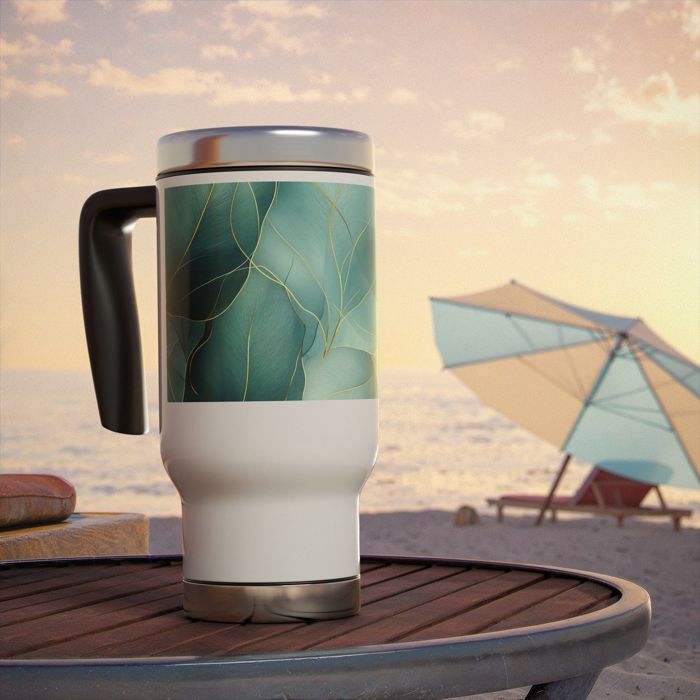 Serene Escape Stainless Steel Travel Mug | 14oz | Spill-Resistant with Handle