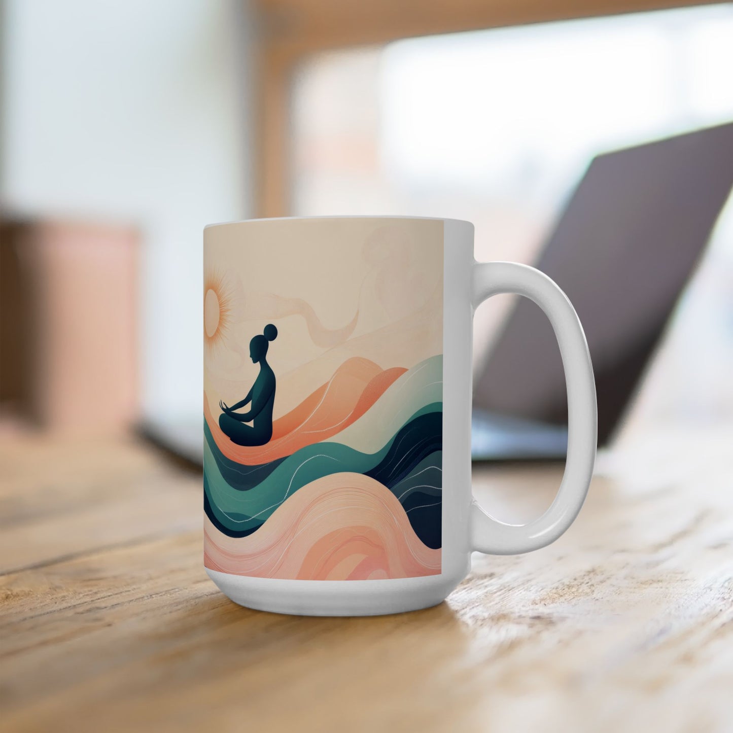 Mindful Flow Keramik-Kaffeetasse – 11oz &amp; 15oz mit weißer Innenseite