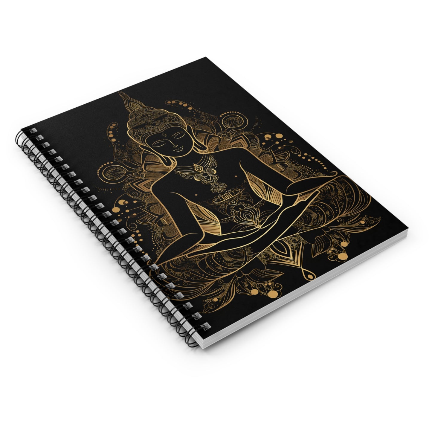 Golden Buddha Meditation Spiral Notebook – 118 Ruled Pages | Mind Glow Retreat