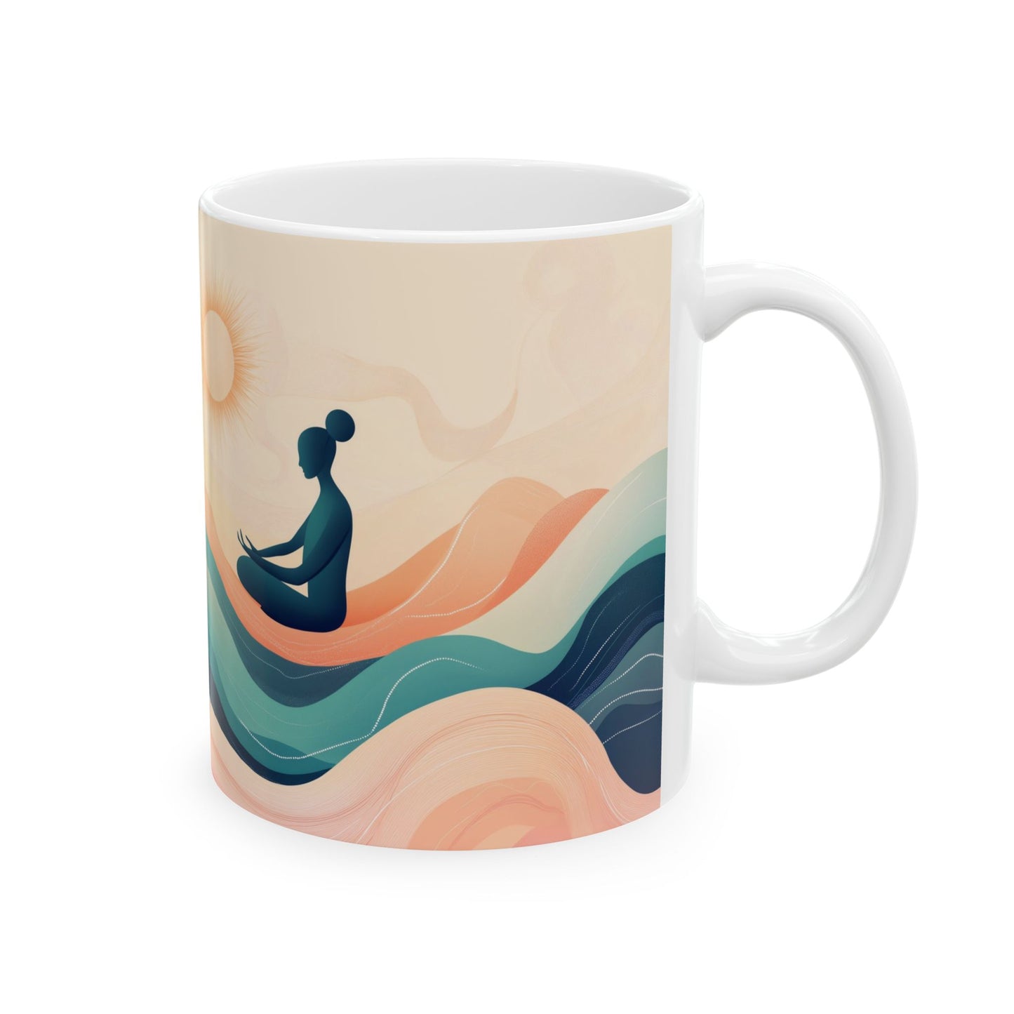 Mindful Flow Keramik-Kaffeetasse – 11oz &amp; 15oz mit weißer Innenseite