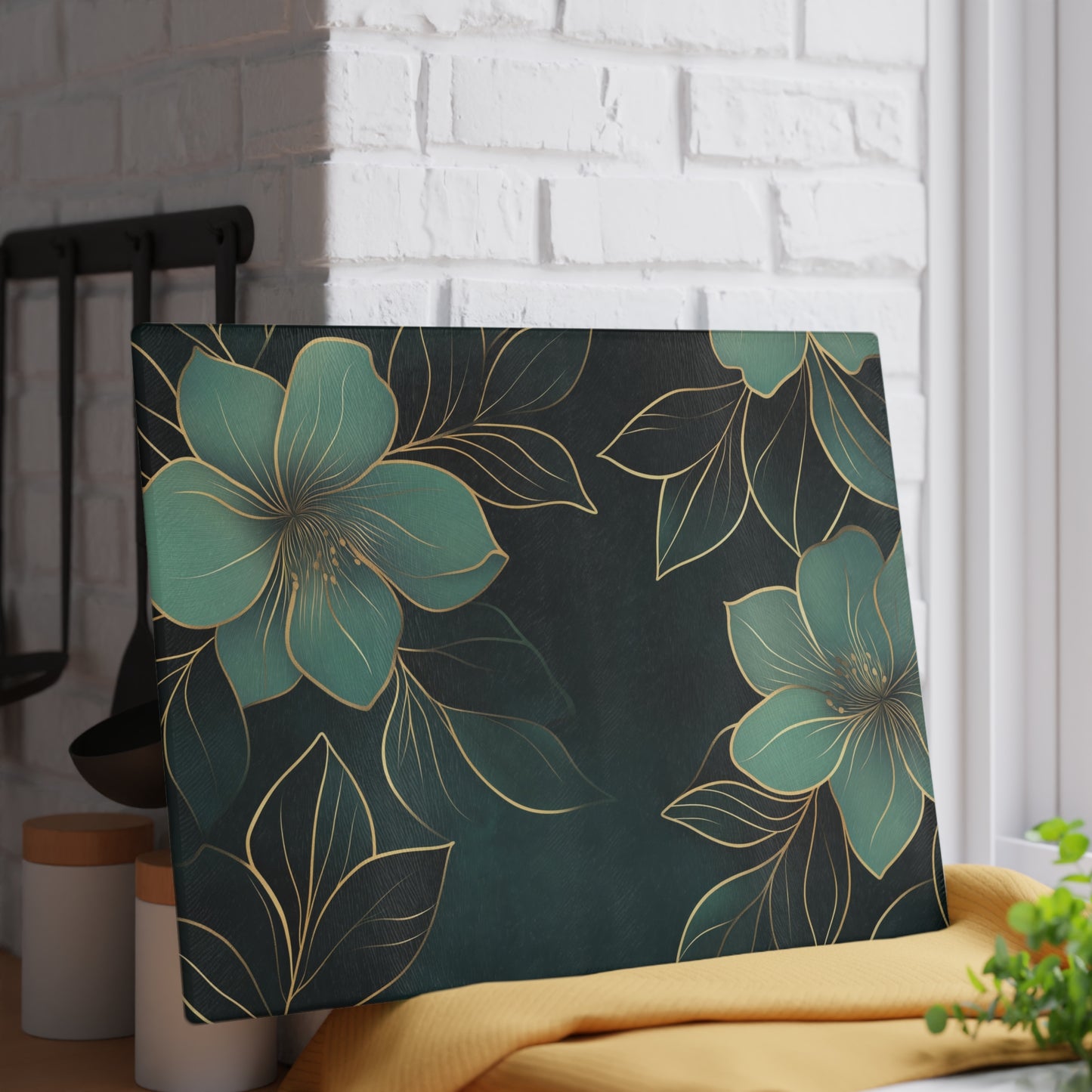 Floral Serenity Glass Cutting Board