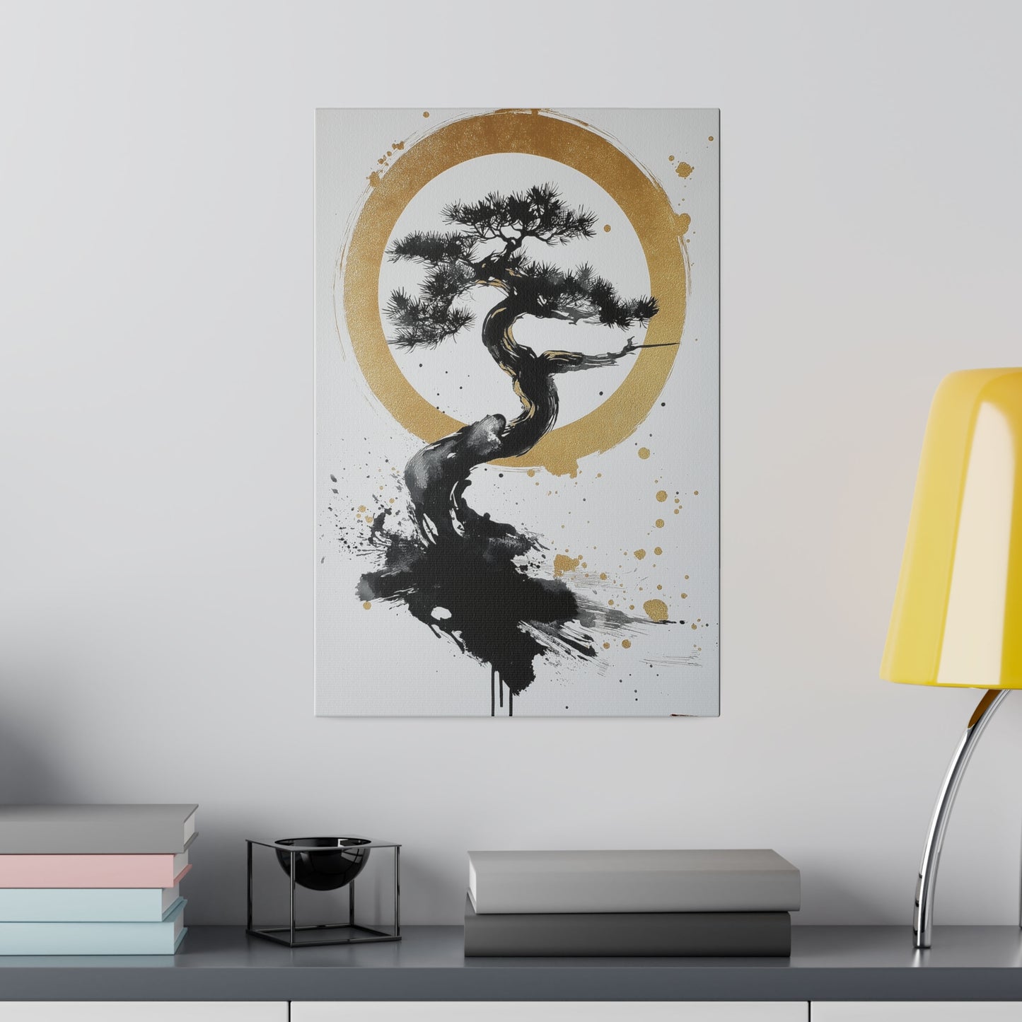 Zen-Bonsai-Wandkunst auf Leinwand – Umweltfreundliches schwarz-goldenes Baumdesign für inneren Frieden