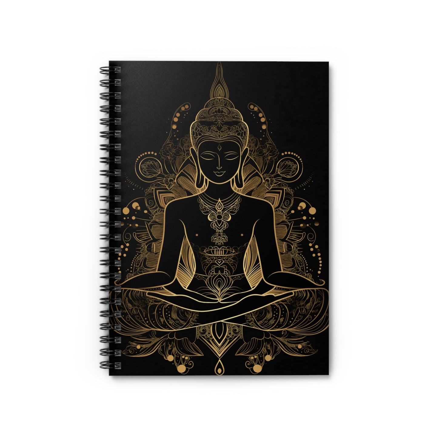 Golden Buddha Meditation Spiral Notebook – 118 Ruled Pages | Mind Glow Retreat