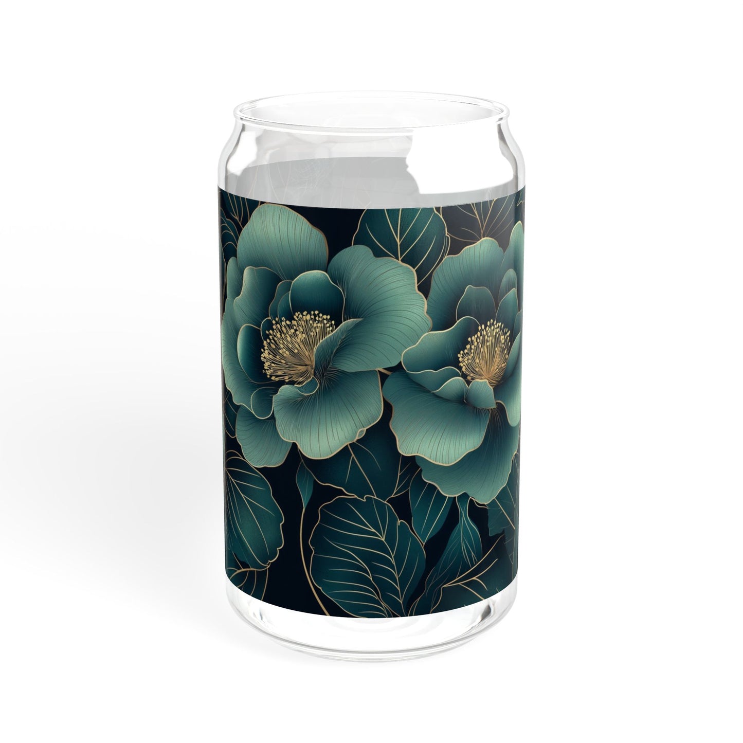 Trinkglas mit Blumenmuster | 16 oz | Klares gehärtetes Glas mit optionalem Bambusdeckel und Strohhalm