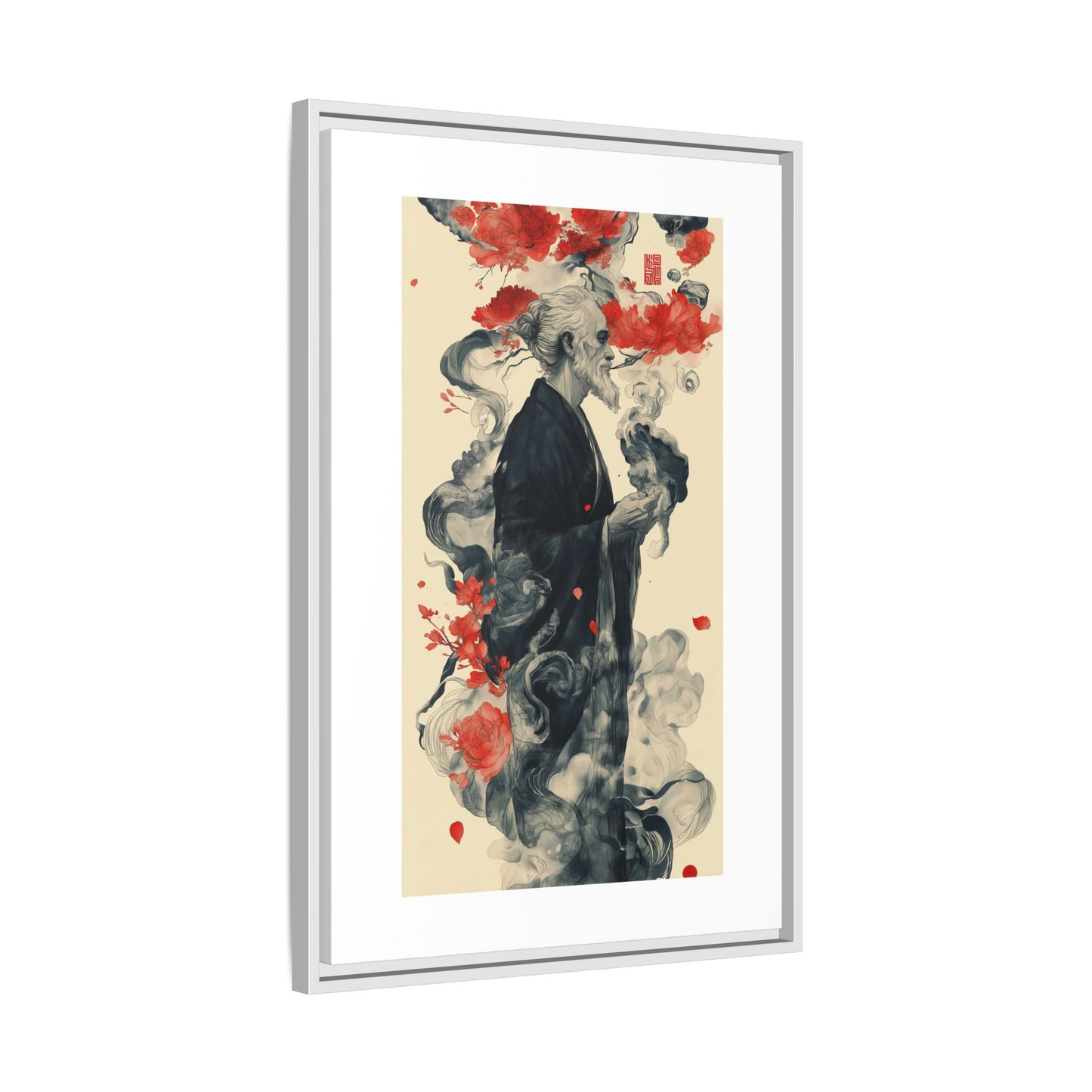 Serenity in Smoke – Zen Monk Framed Canvas Art