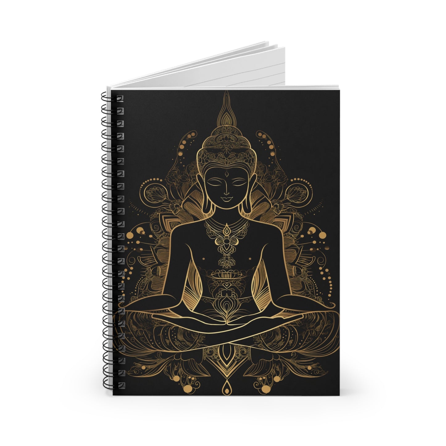 Golden Buddha Meditation Spiral Notebook – 118 Ruled Pages | Mind Glow Retreat