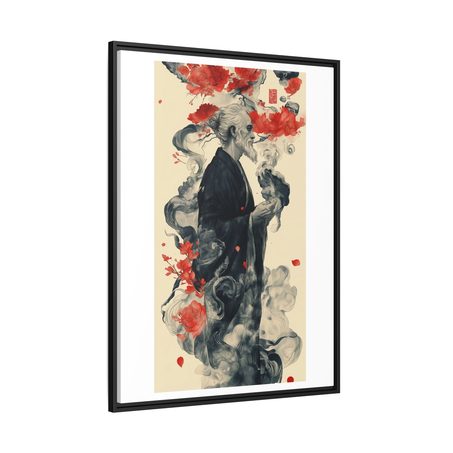 Serenity in Smoke – Zen Monk Framed Canvas Art