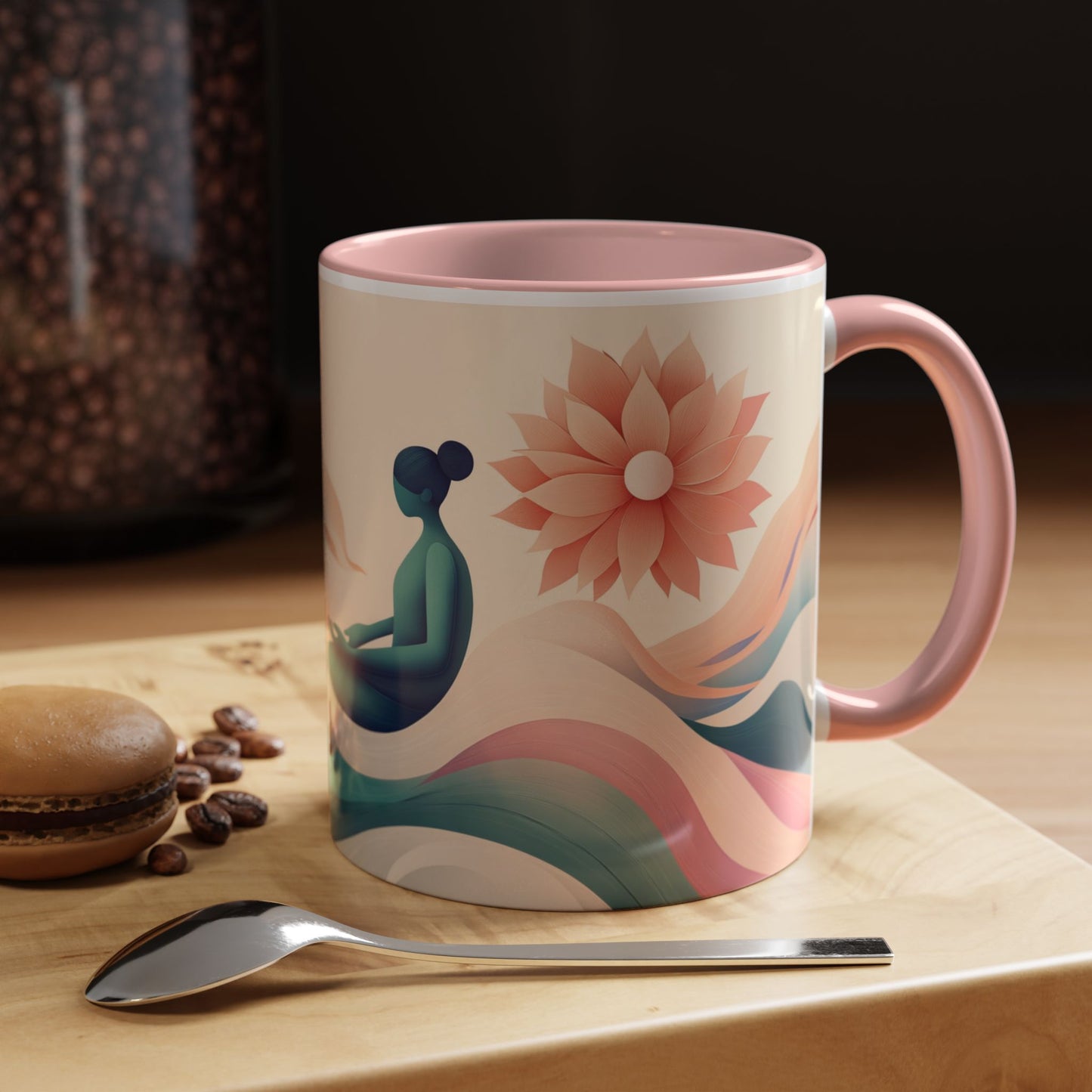 Serenity Flow Accent Kaffeetasse – 11oz und 15oz mit rosa, marineblauer oder schwarzer Innenseite