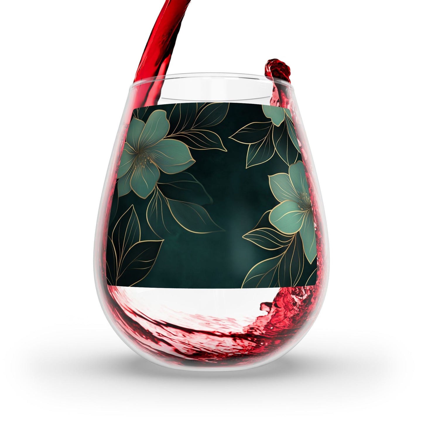 Tranquil Floral Stemless Wine Glass