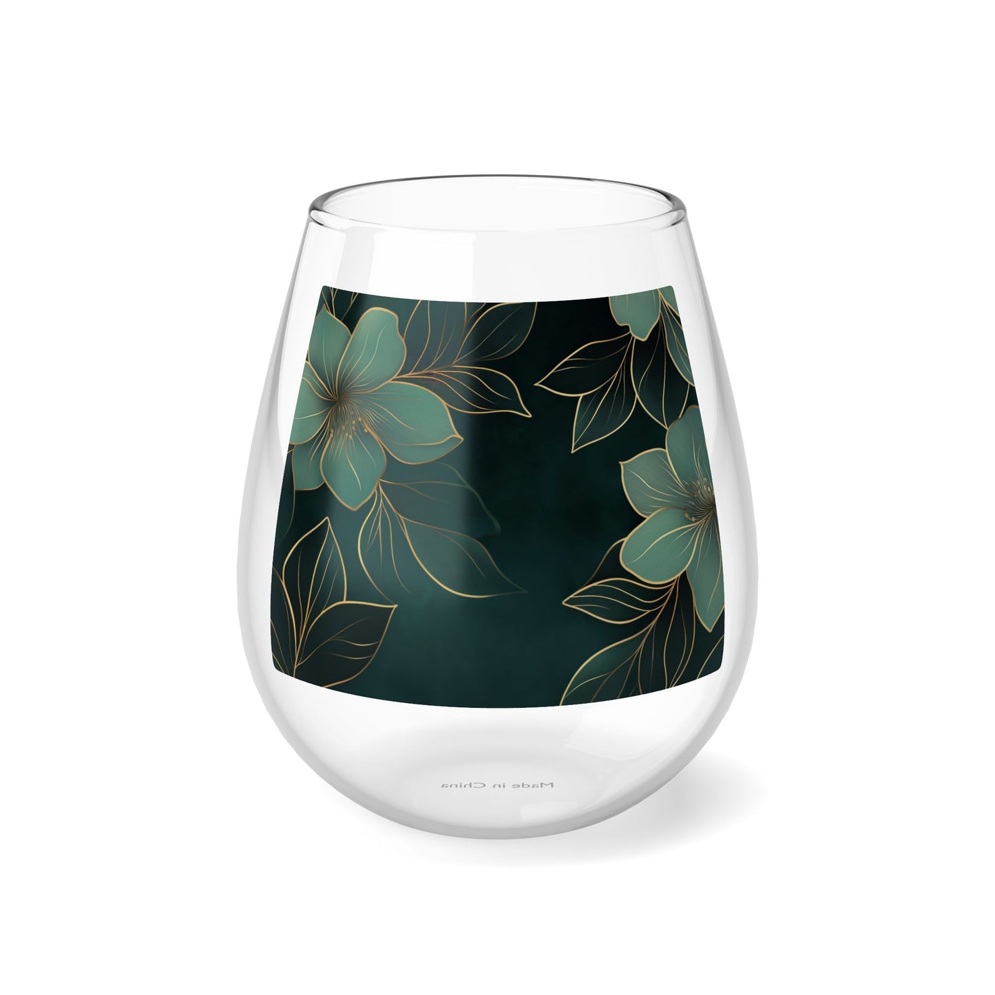 Tranquil Floral Stemless Wine Glass