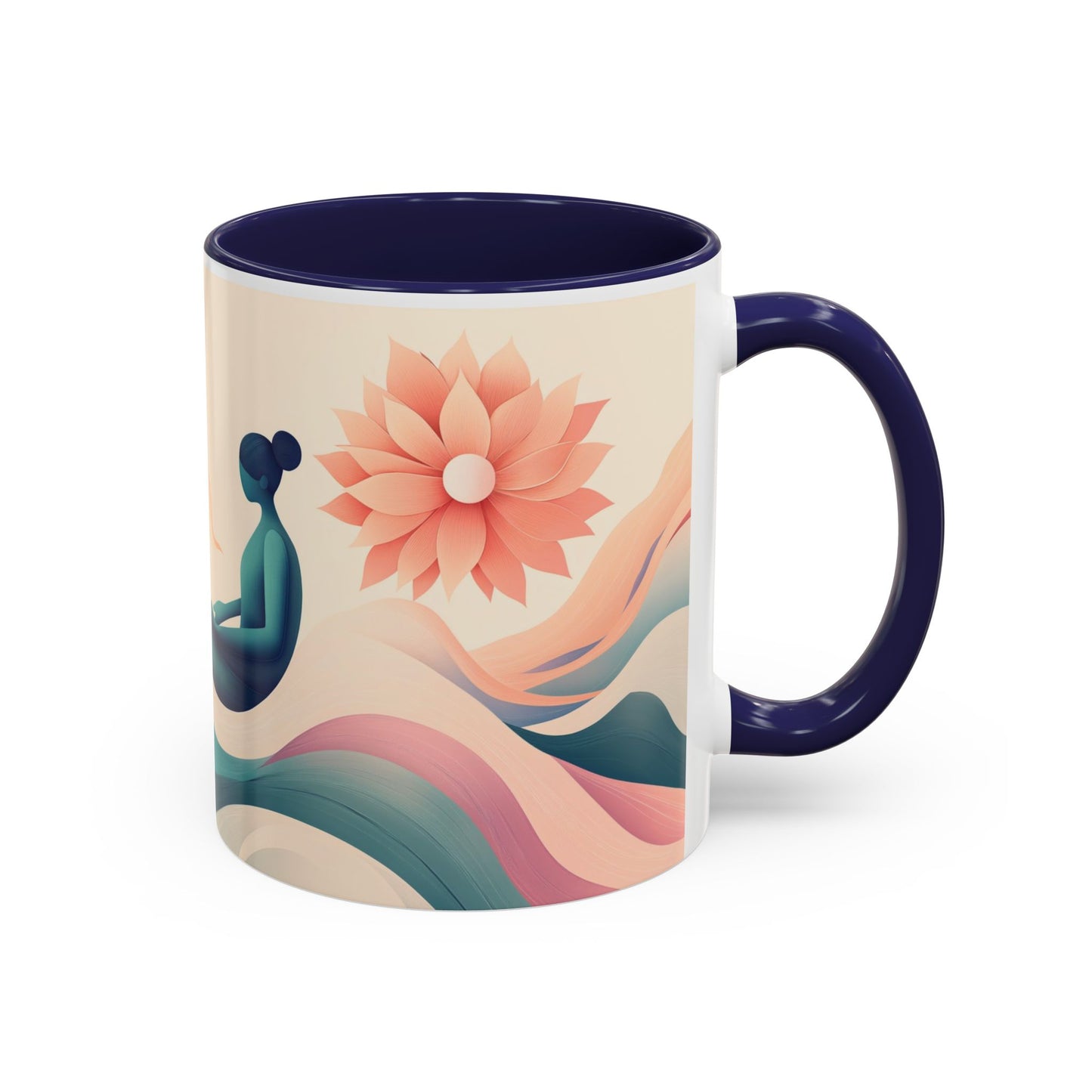 Serenity Flow Accent Kaffeetasse – 11oz und 15oz mit rosa, marineblauer oder schwarzer Innenseite